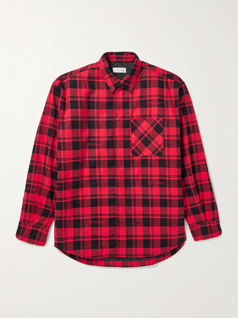 Logo-Embroidered Padded Checked Cotton-Flannel Overshirt - 1