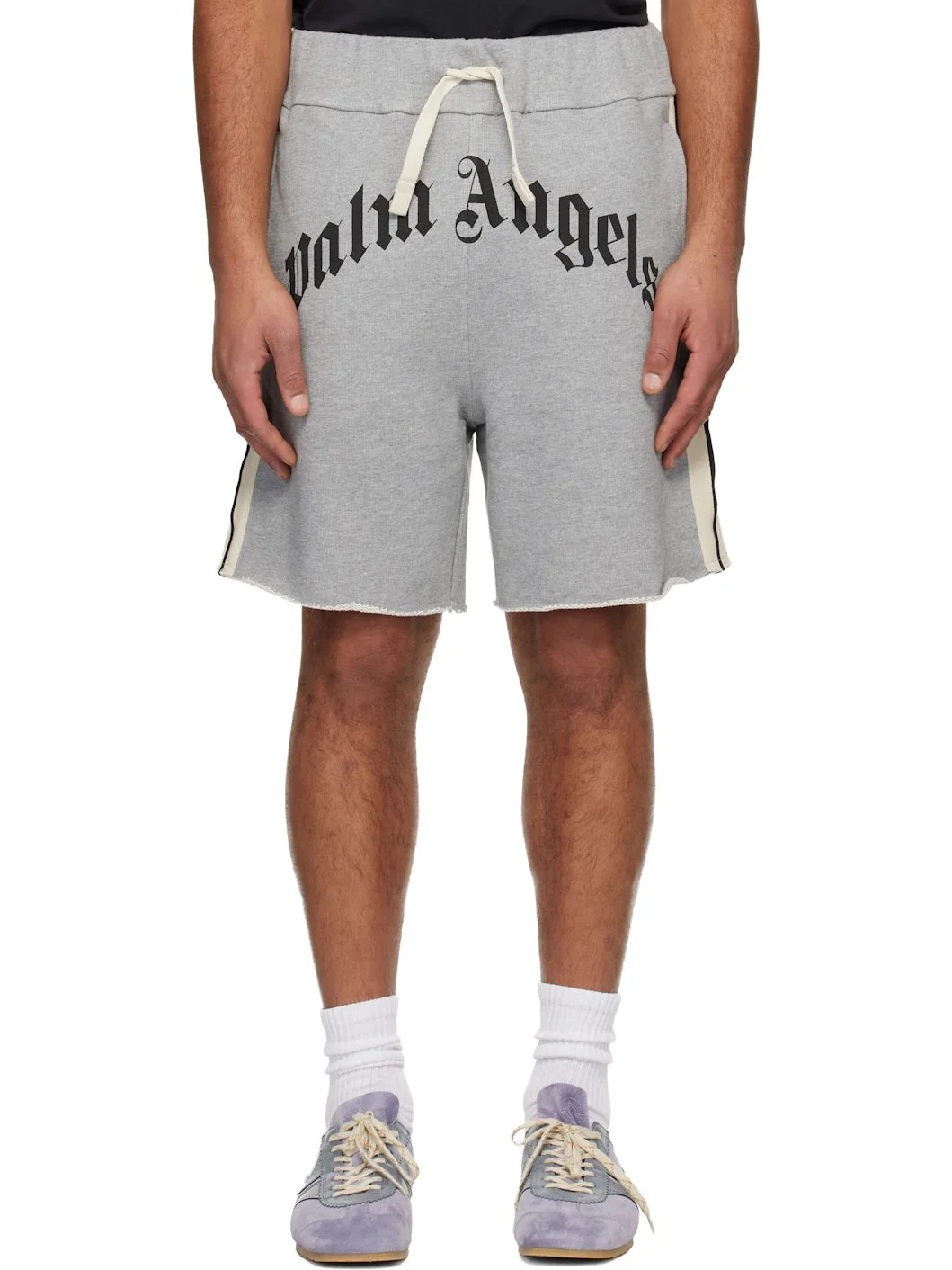Gray Curved Logo Track Sweat Shorts - 1