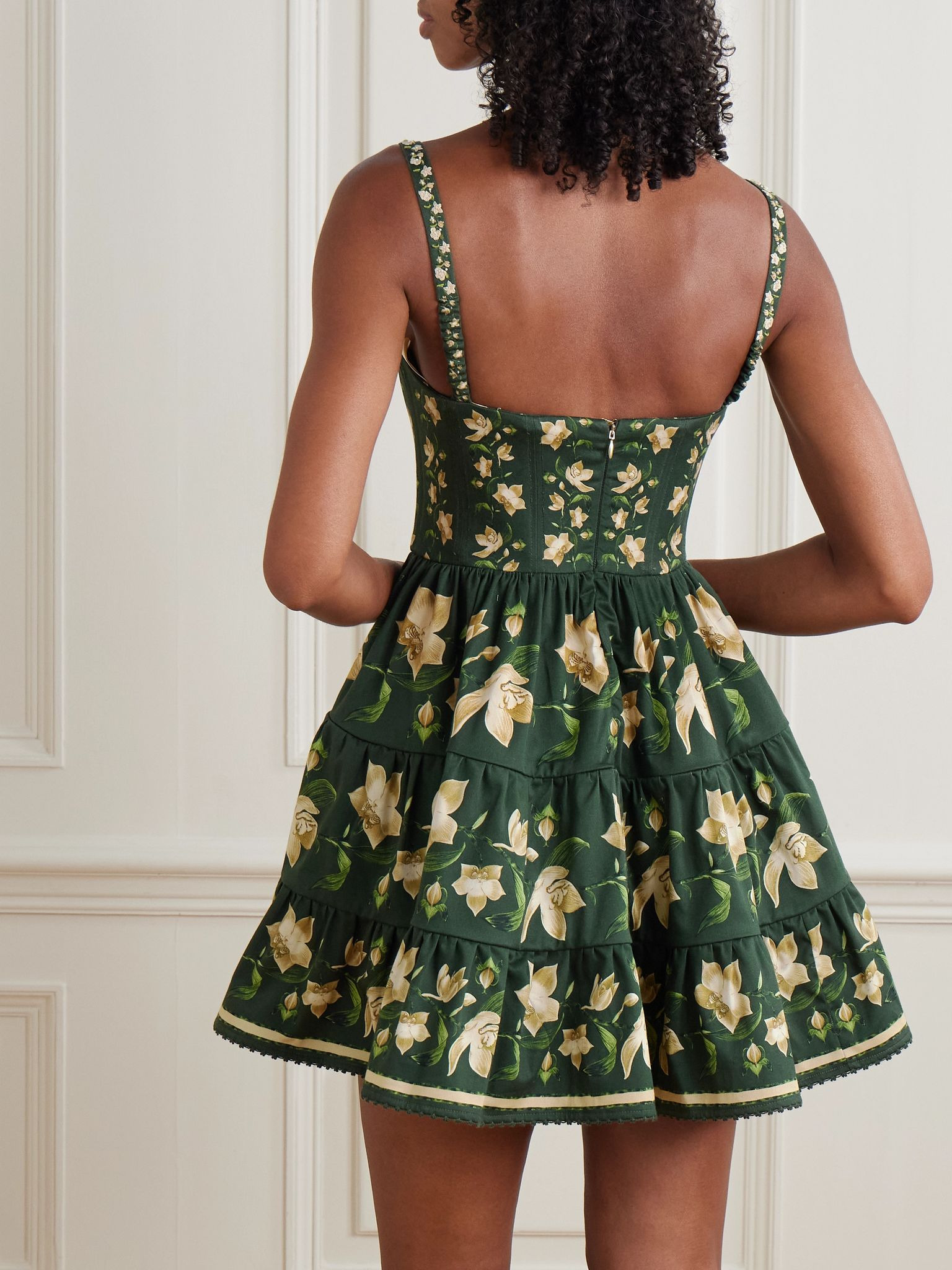 Granadilla tiered floral-print cotton-blend mini dress Dark green - 3