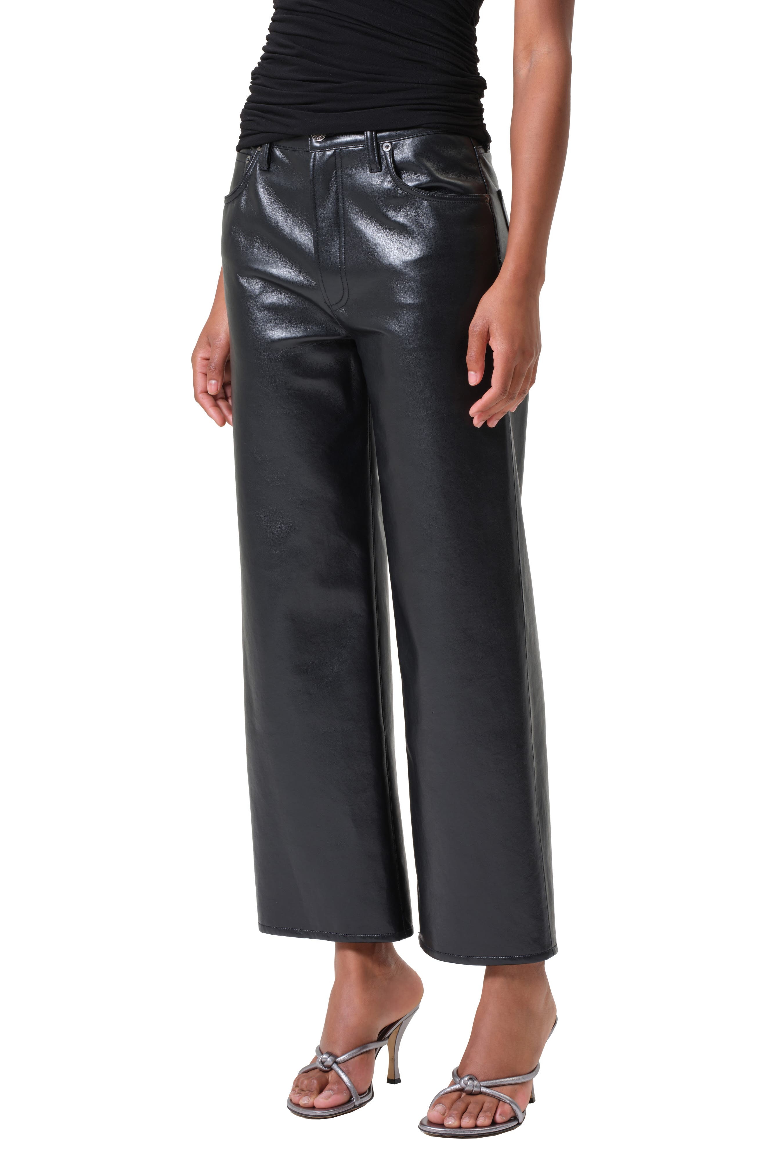 AGOLDE Ren High Waist Ankle Wide Leg Leather Blend Pants in Detox at Nordstrom - 5