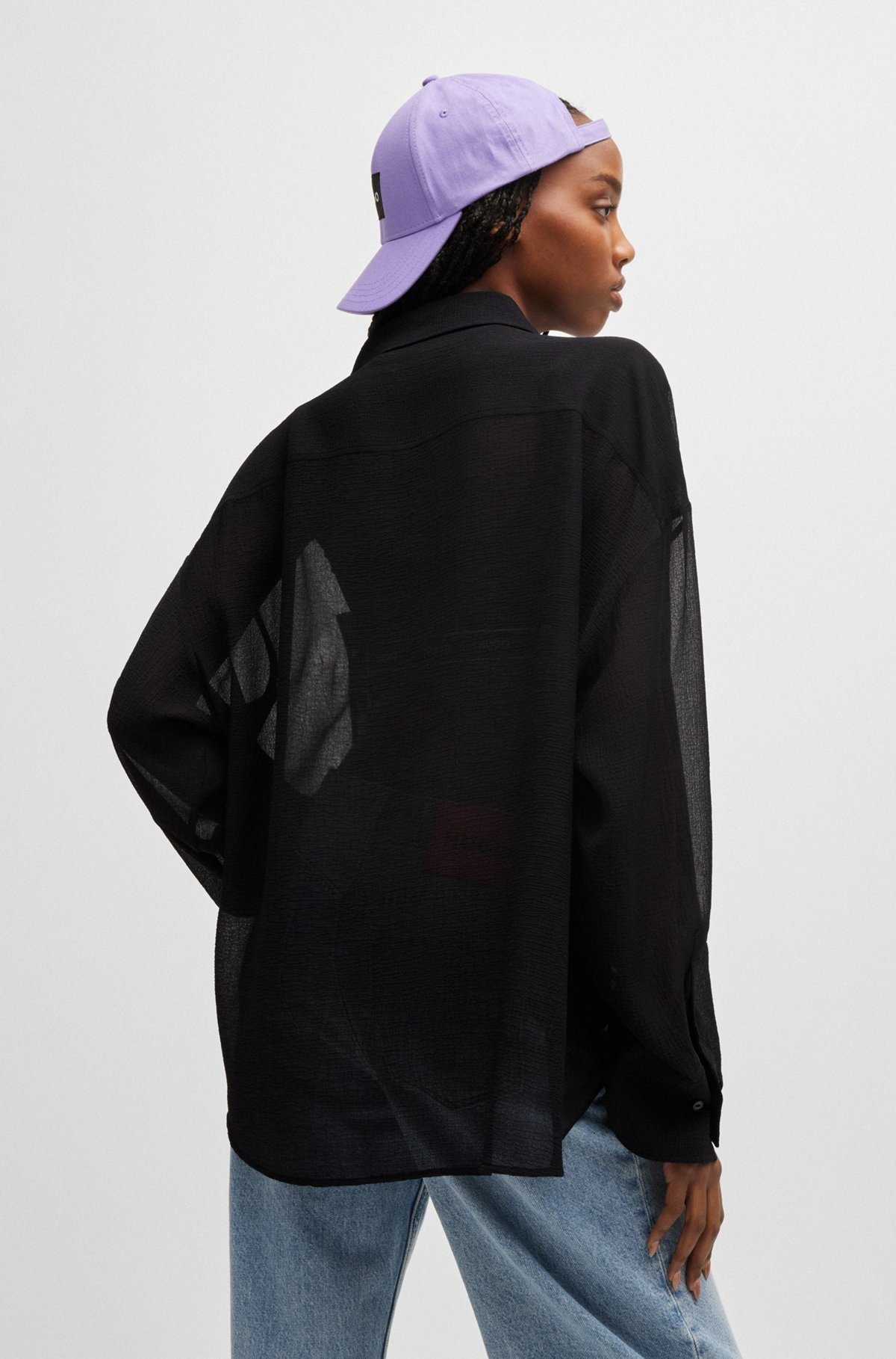 OVERSIZE-FIT BLOUSE IN SHEER SEERSUCKER WITH POINT COLLAR - 5