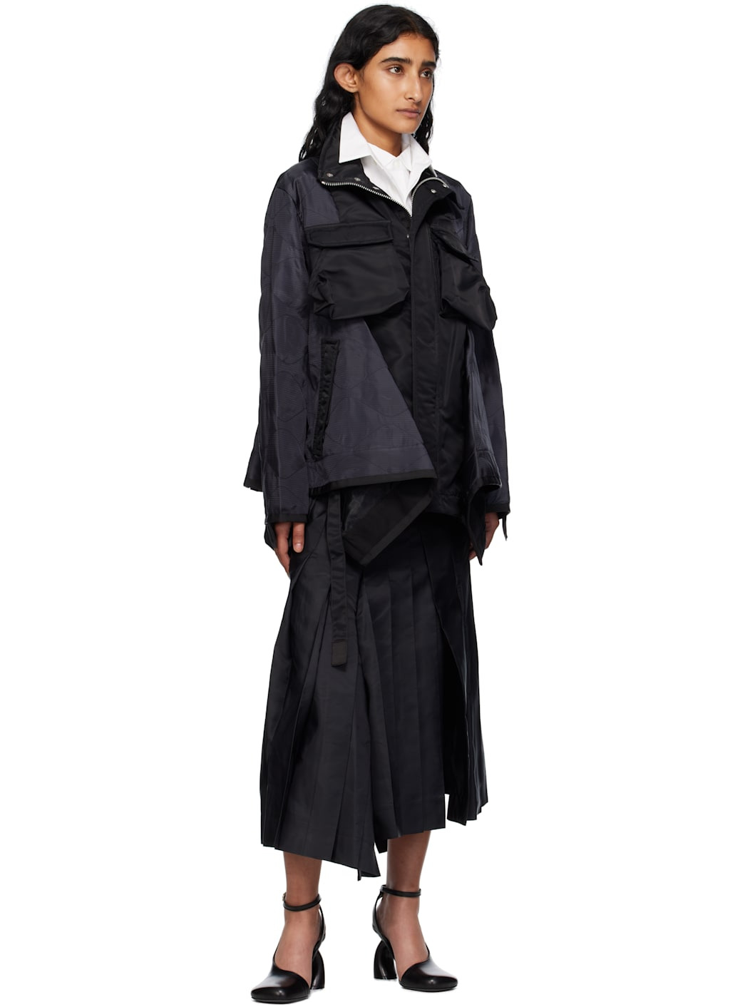 Black Nylon Twill Mix Coat - 4
