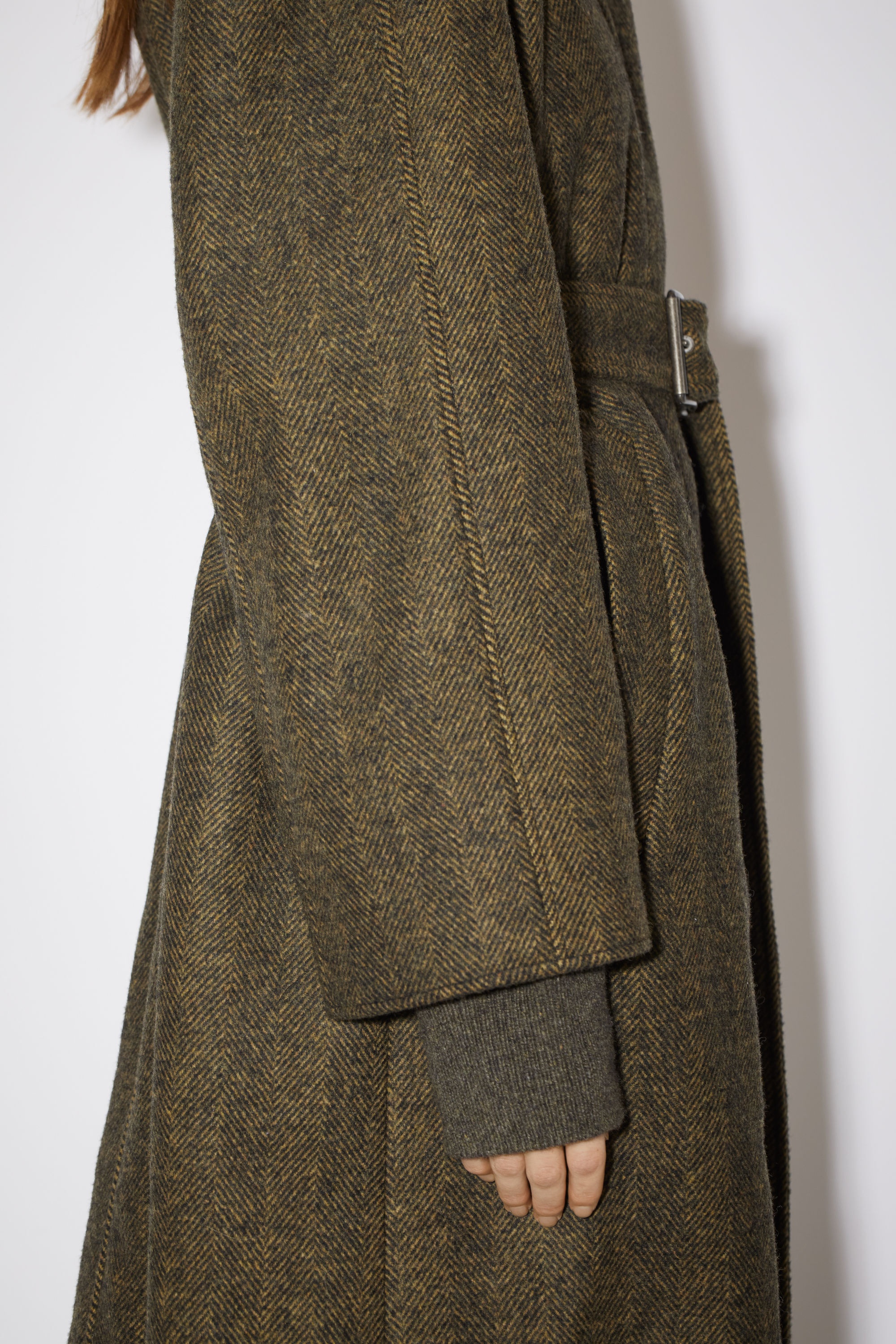 Wool-blend woven belted coat - Military green - 5