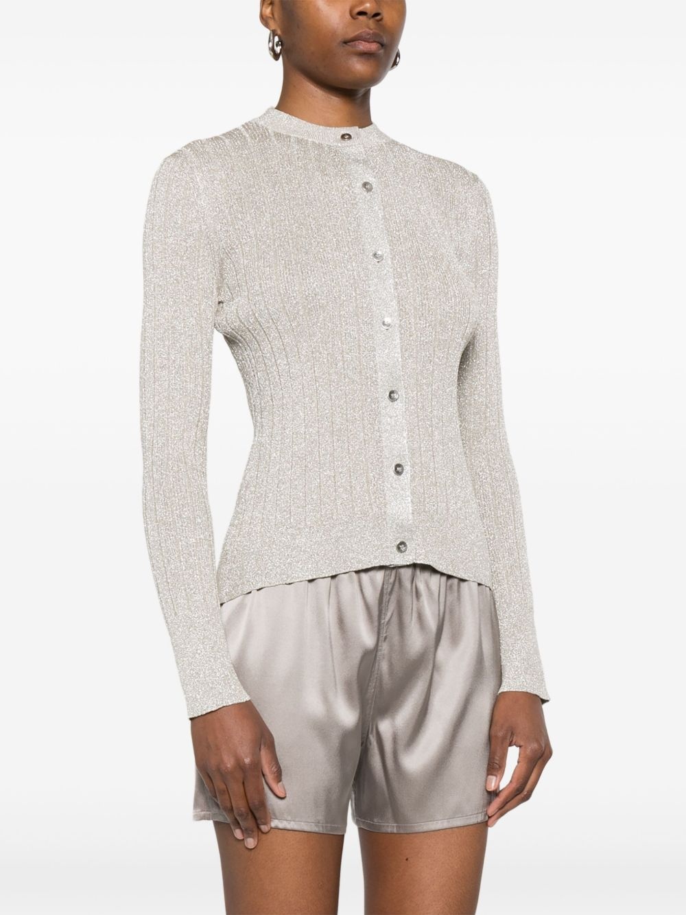 lurex-detail ribbed cardigan - 3