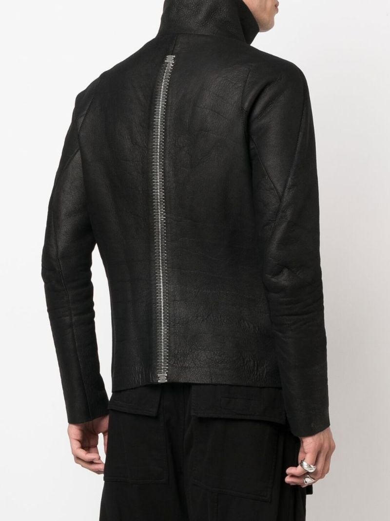 crinkled zip-up leather jacket - 4