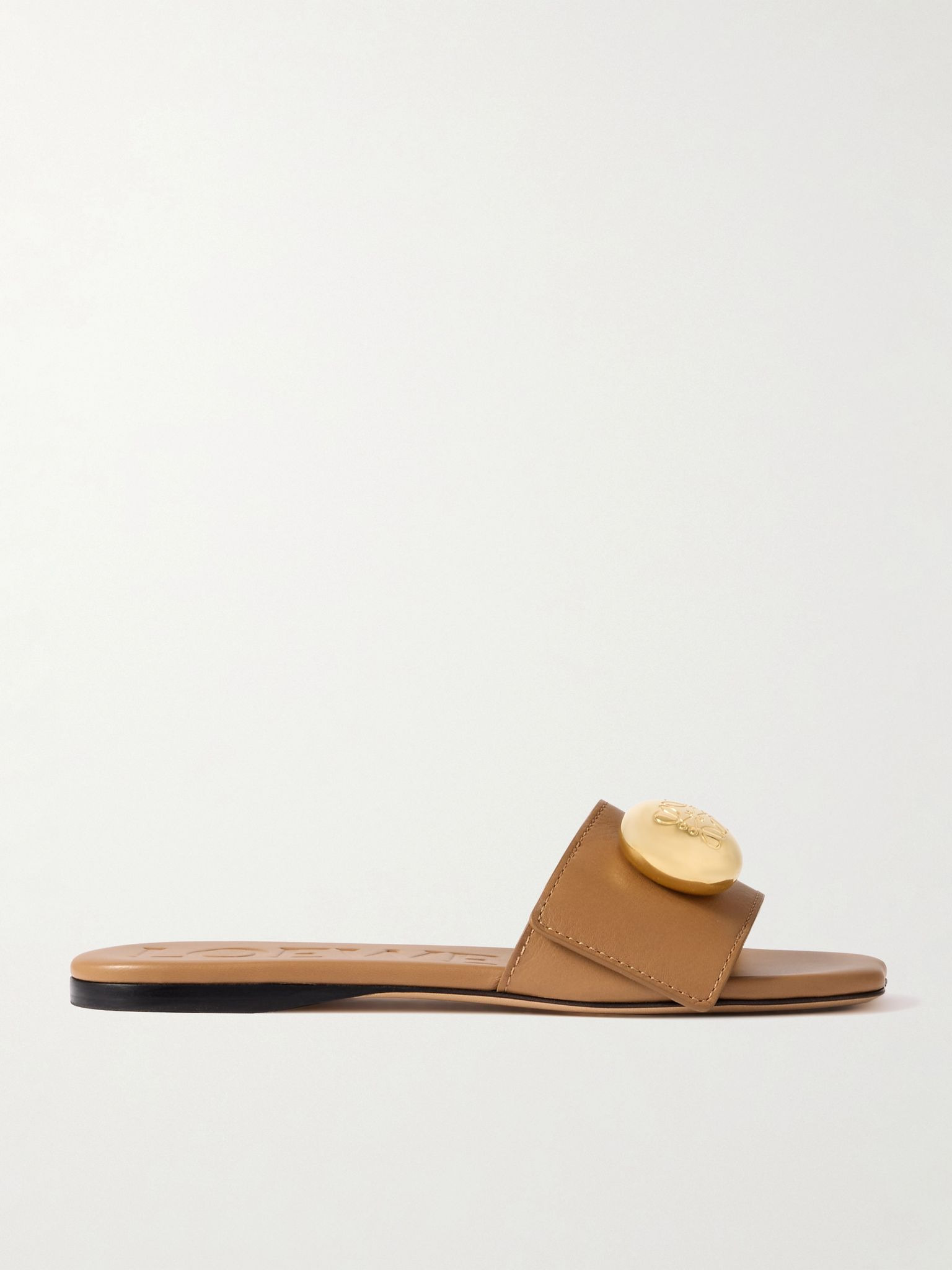 Pebble embellished leather slides Tan - 1
