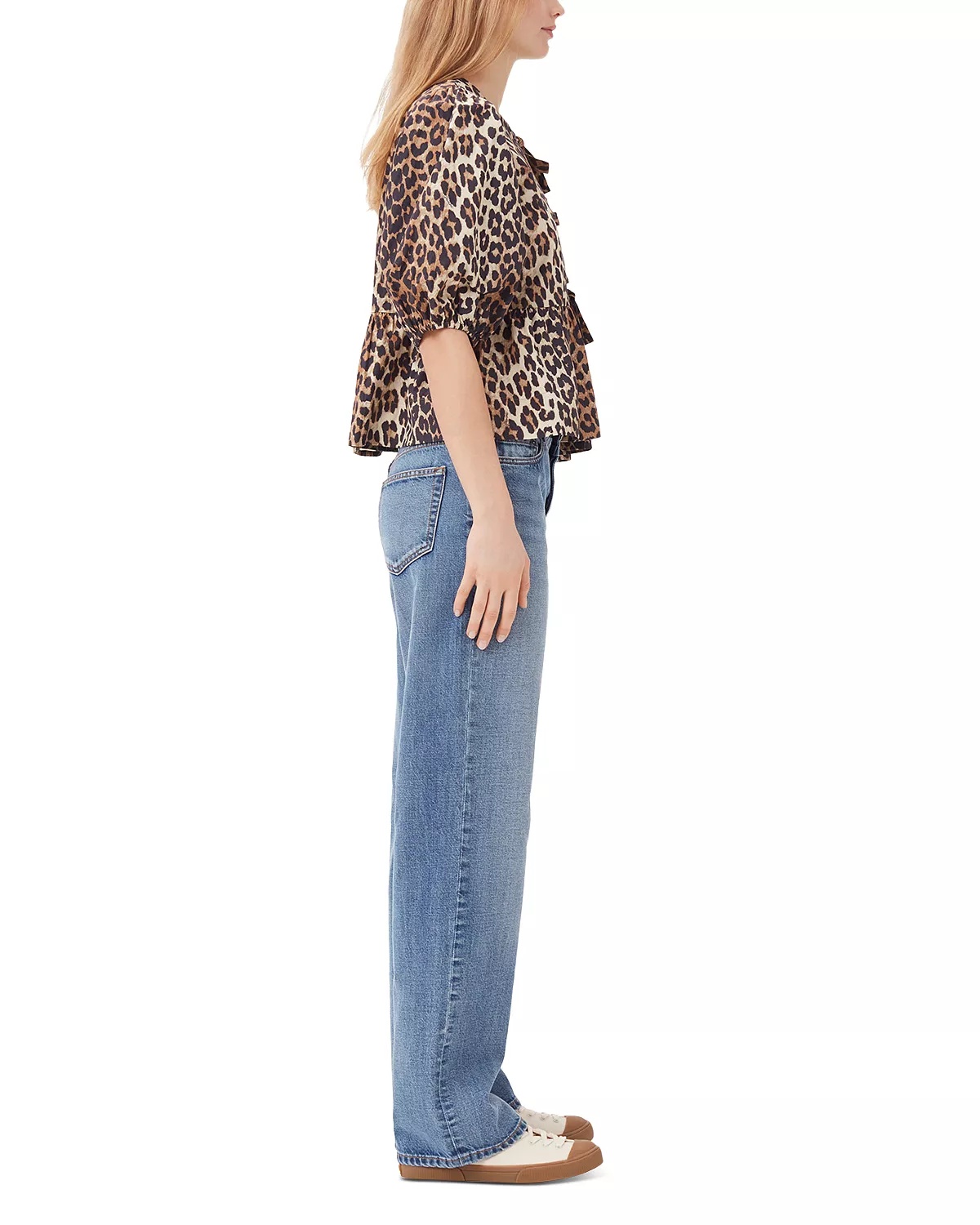 Leopard Tie Front Cotton Peplum Blouse - 4