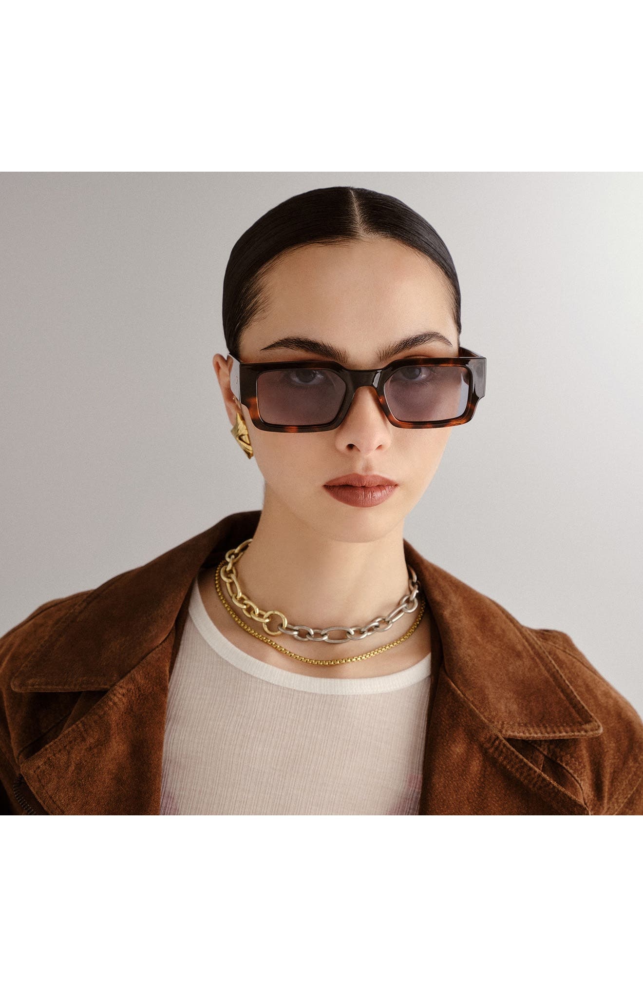 Le Specs Contemplation 54mm Rectangular Sunglasses in Super Dark Tort/Smoke Tint at Nordstrom - 3