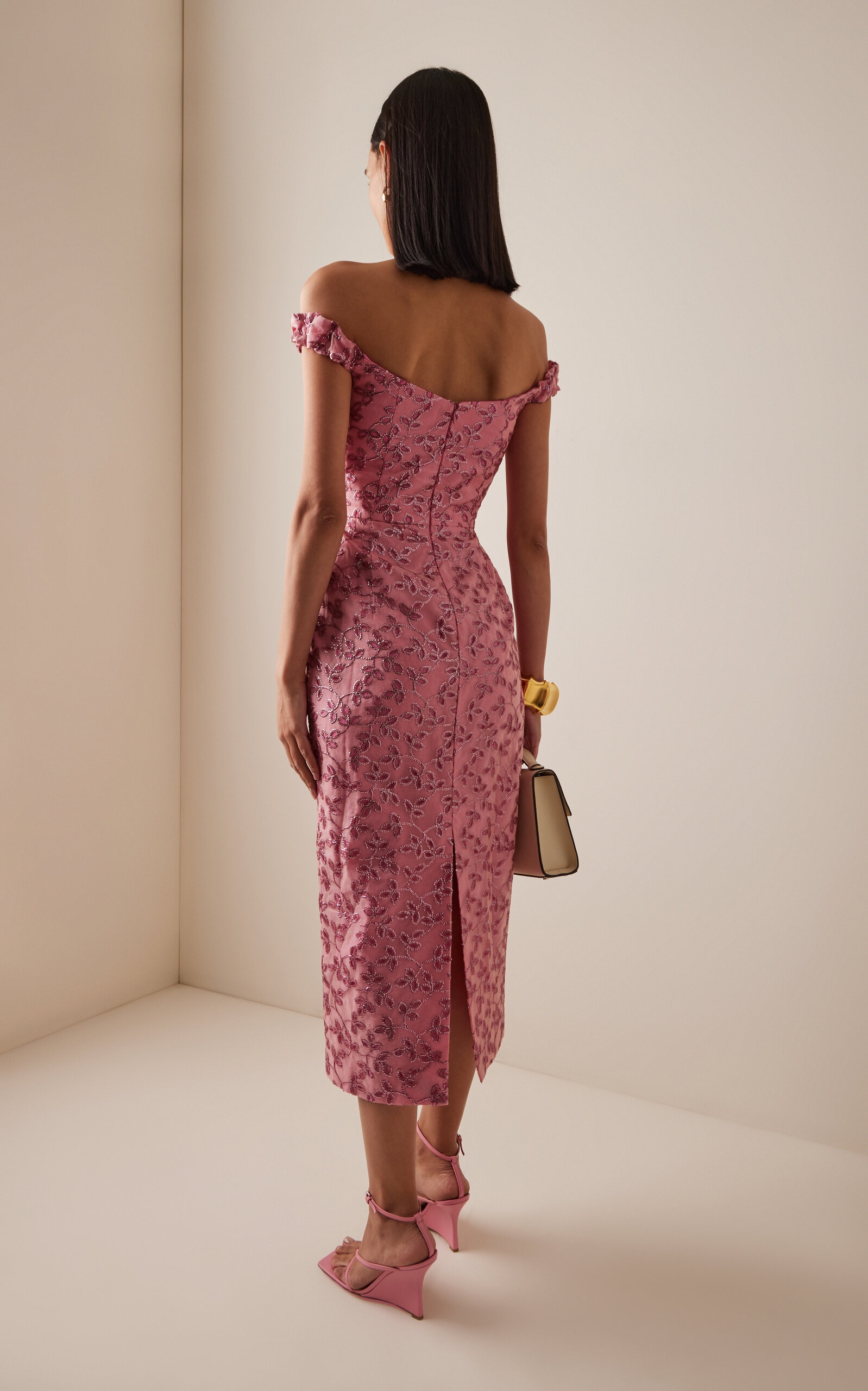 Amina Floral-Sequined Off-The-Shoulder Midi Dress pink - 4