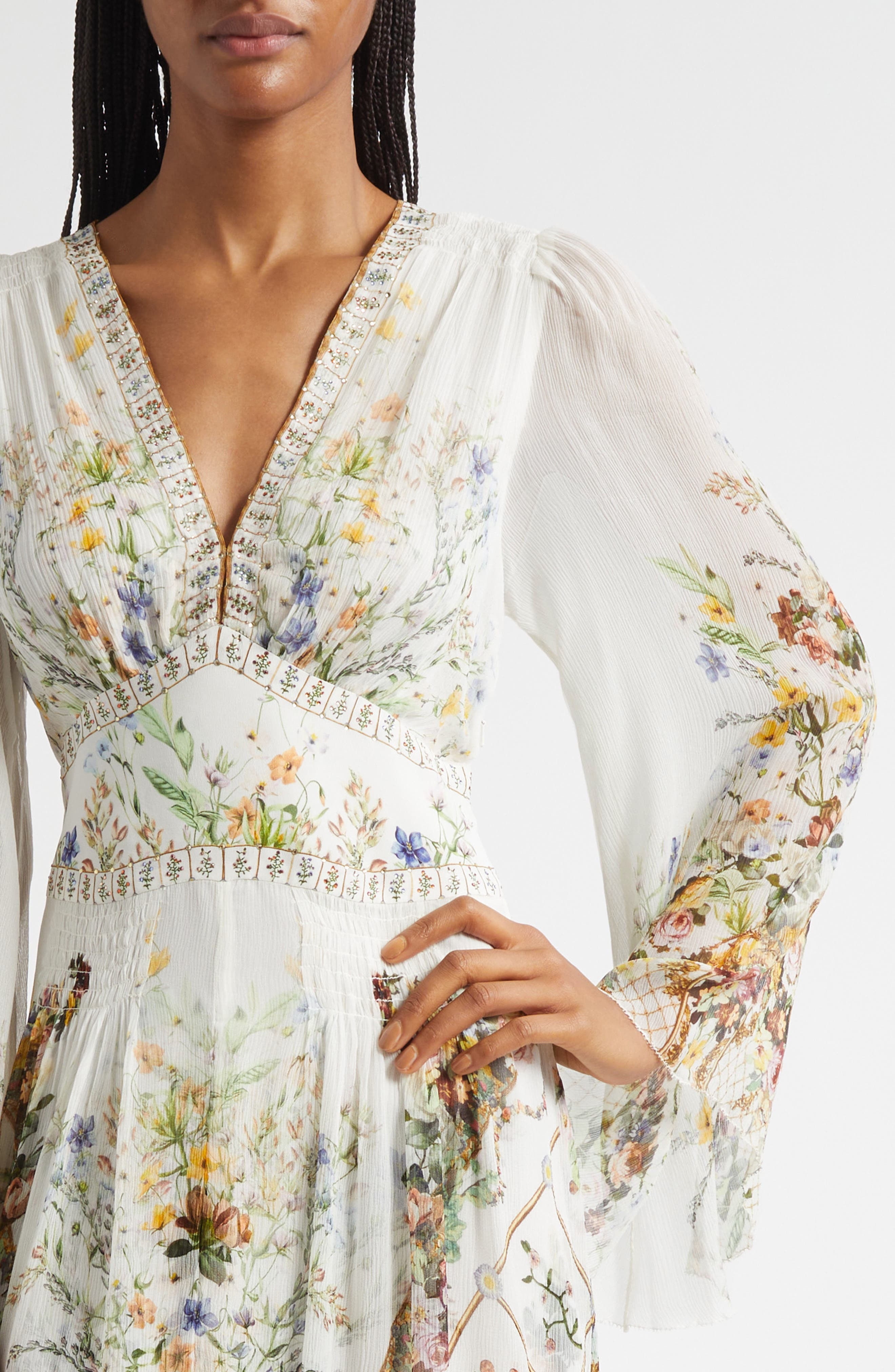Camilla Dressing Room Drama Long Sleeve Silk Chiffon Maxi Dress at Nordstrom - 4