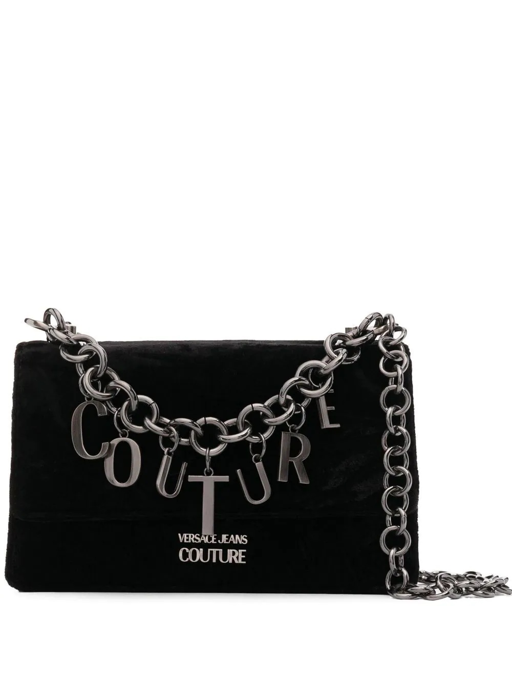 logo-chain velour crossbody bag - 1