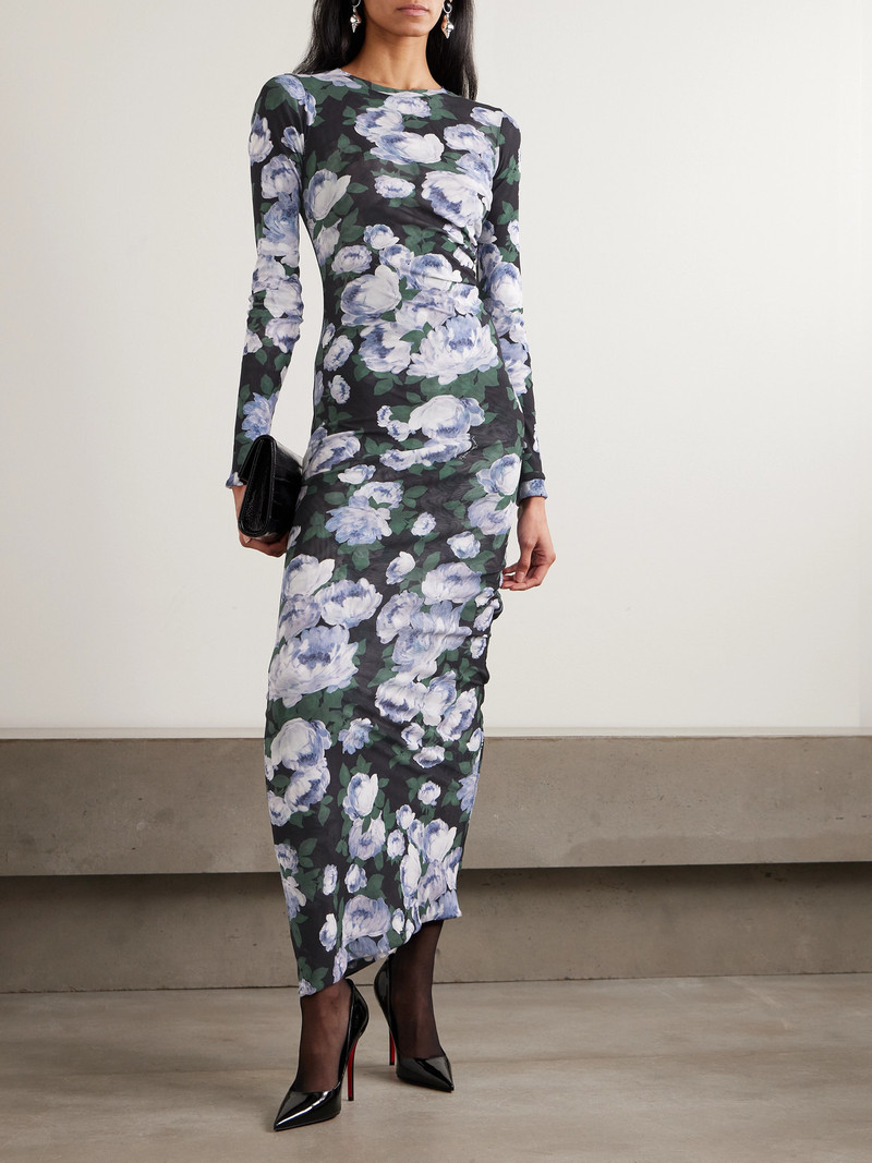 Stella McCartney Gathered Floral-print Stretch-mesh Maxi Dress outlook