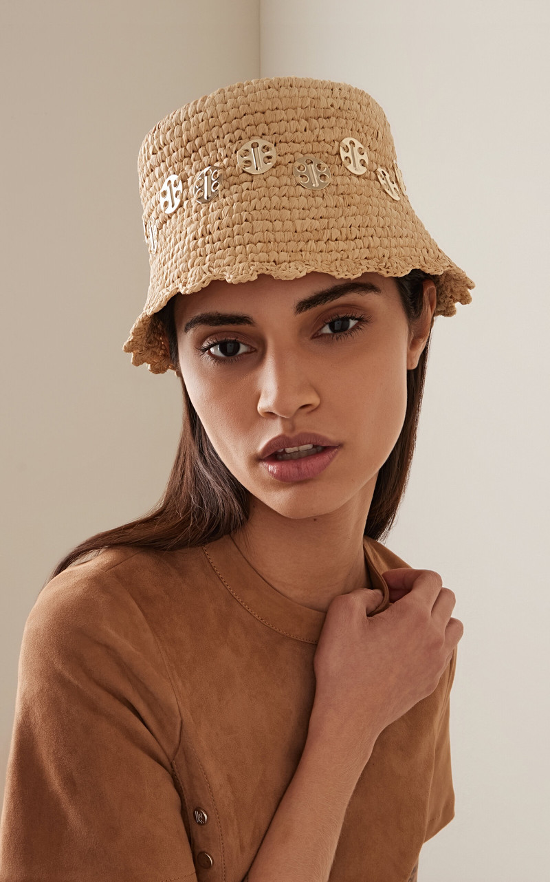 rabanne Chainmail-Embellished Raffia Bucket Hat neutral outlook