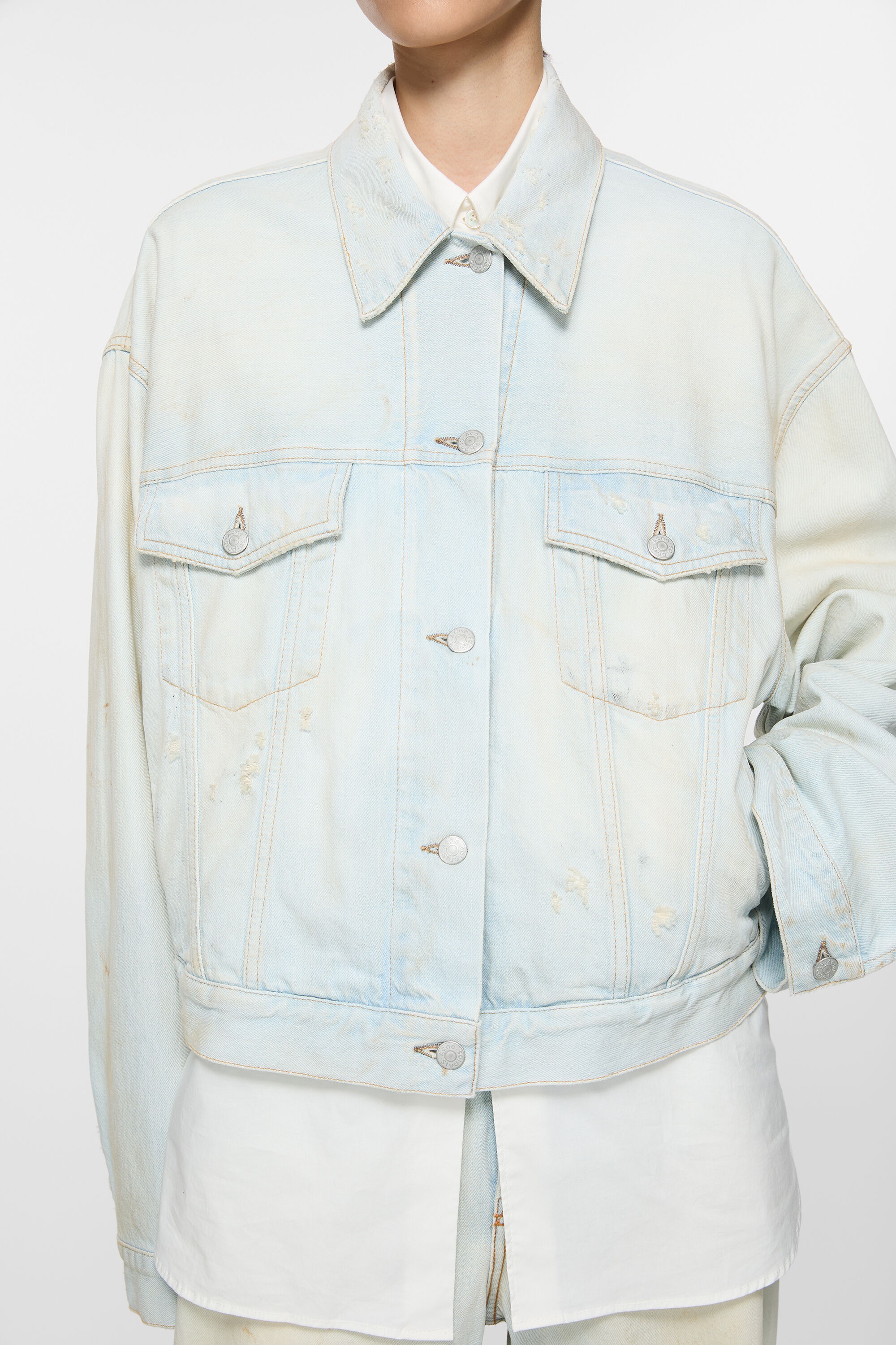 Denim jacket - Relaxed cropped fit - Light blue/white - 5