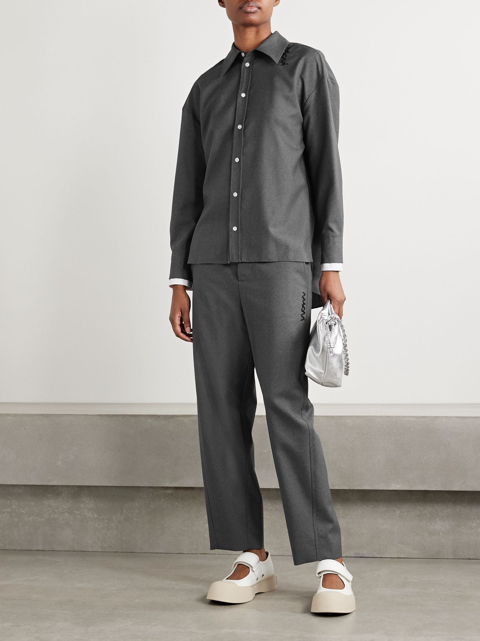 Embroidered wool shirt Gray - 2