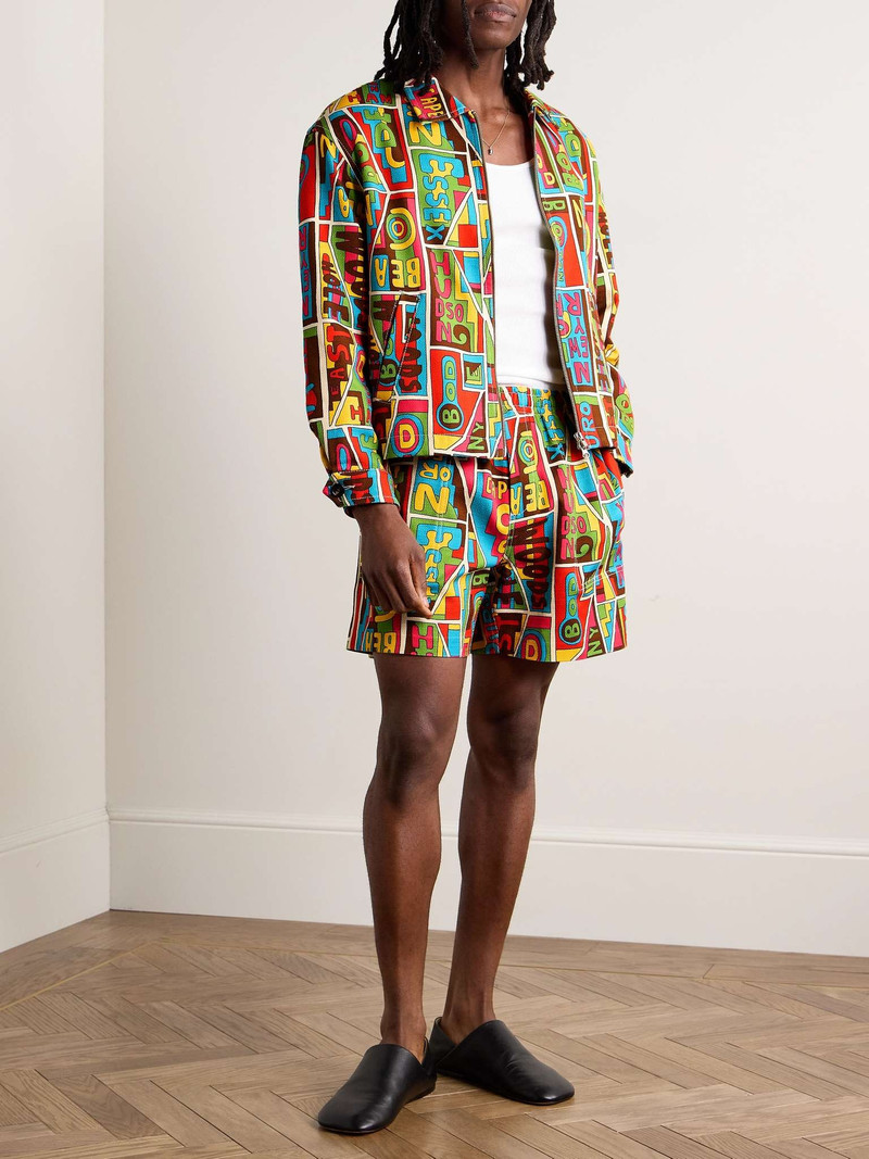 BODE New England Mosaic Straight-Leg Printed Textured-Cotton Shorts outlook