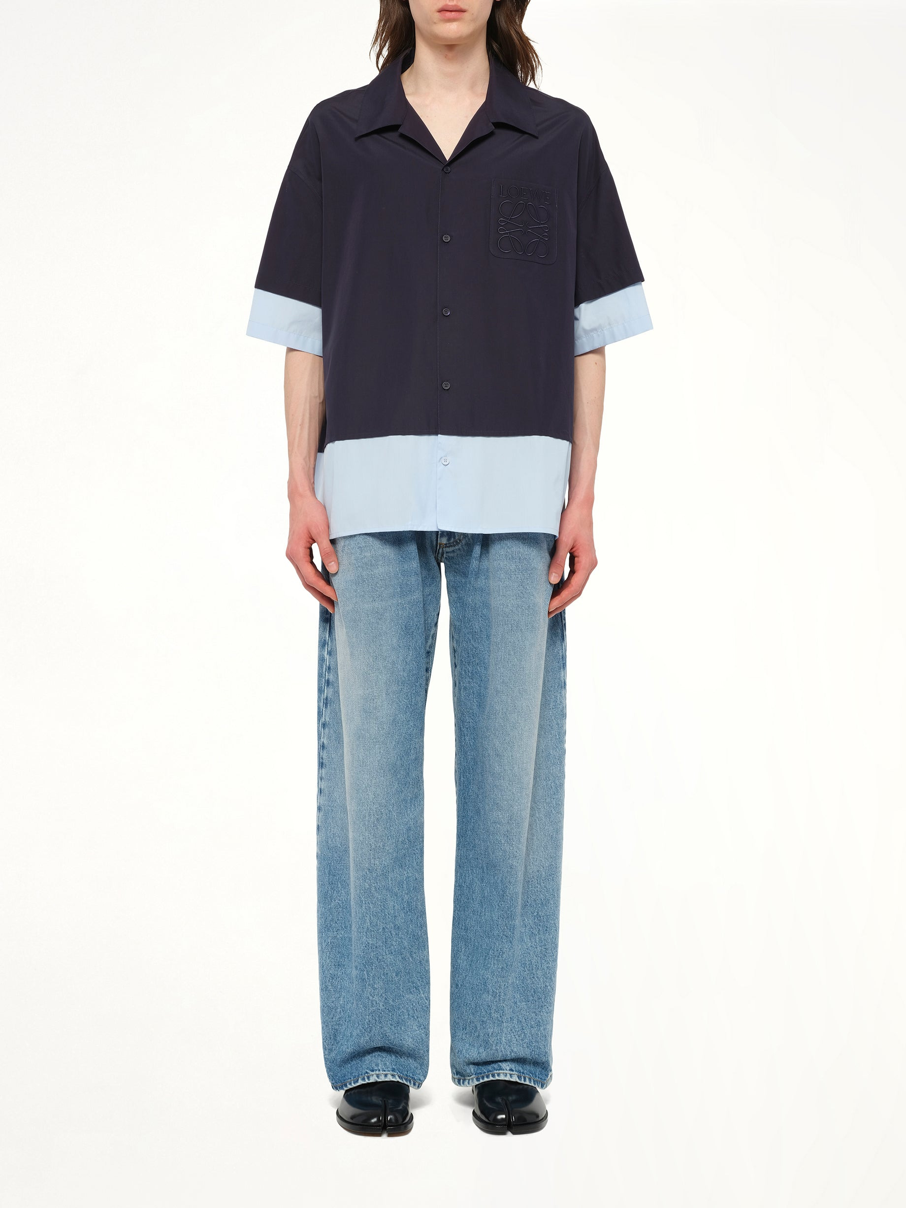 Short Sleeve Shirt in Dark Navy/Light Blue - 7
