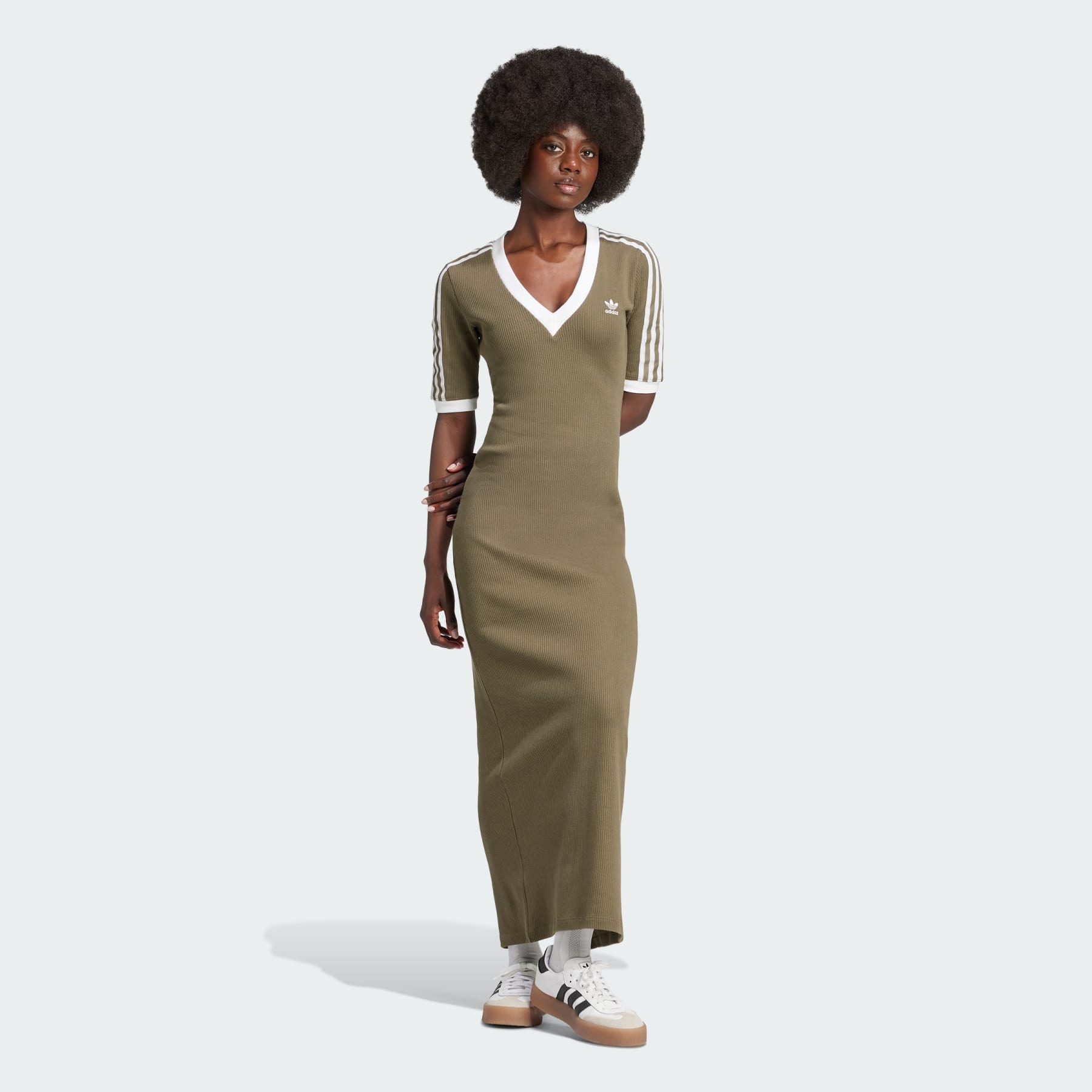Adicolor 3-Stripes Knit V-Neck Dress - 4