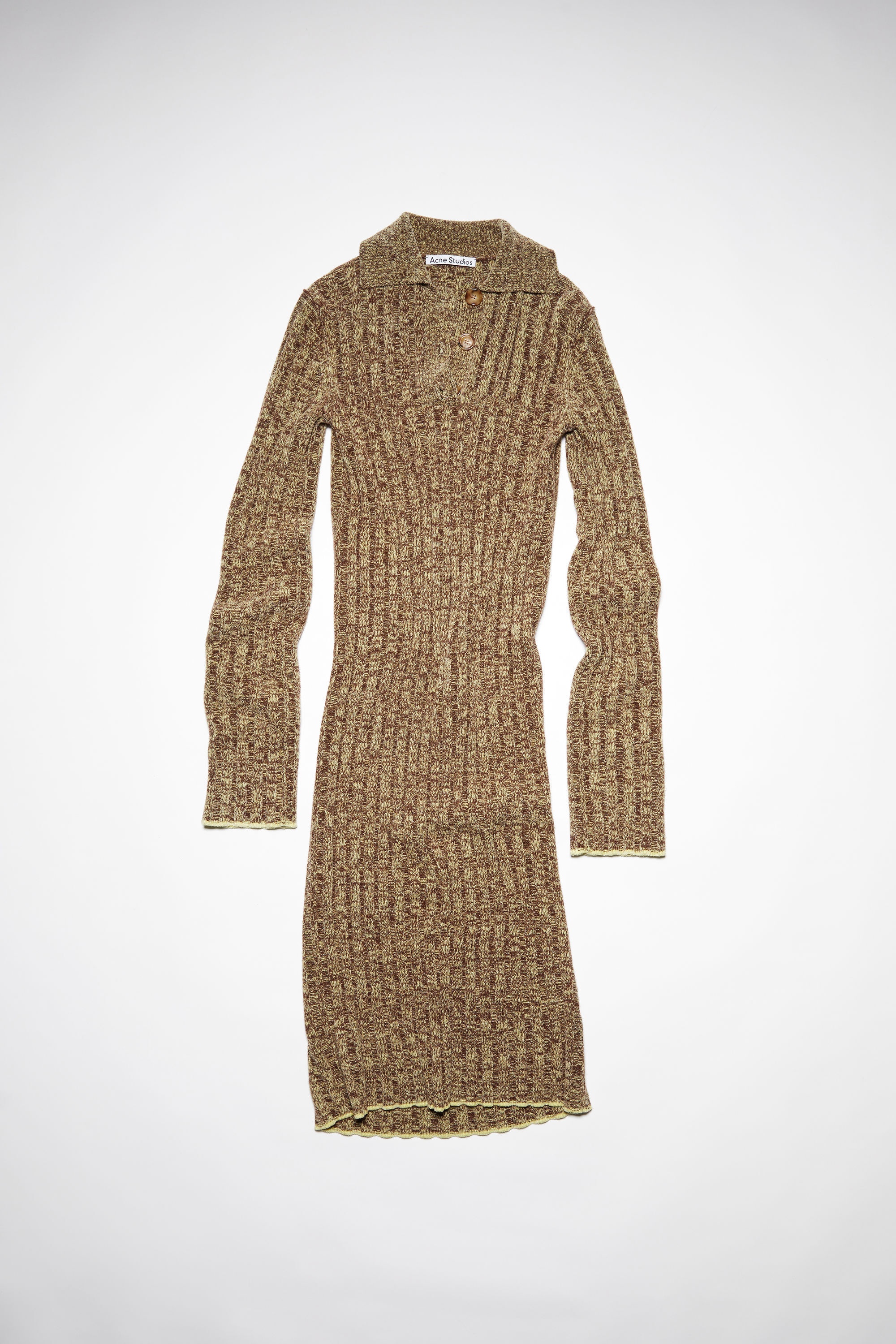 Polo ribbed knit dress - Coffee brown/pale yellow - 6