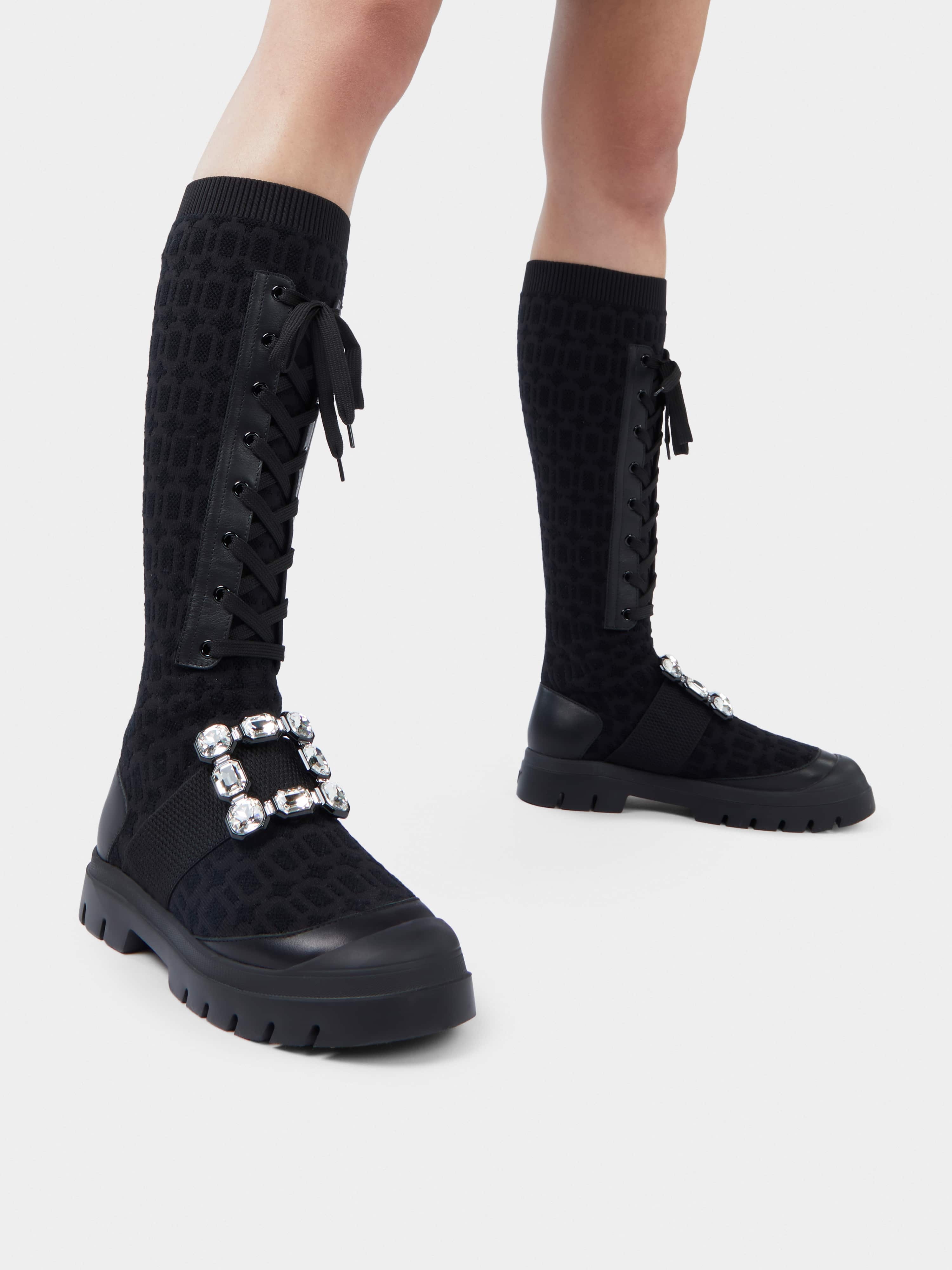 Walky Viv' Strass Buckle Socks Boots in Fabric and Leather - 2