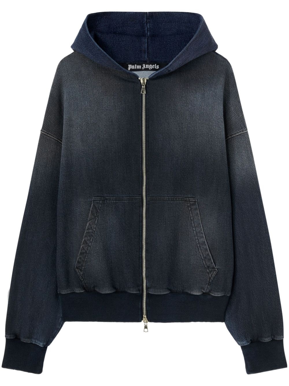 monogram-print hooded denim jacket - 1