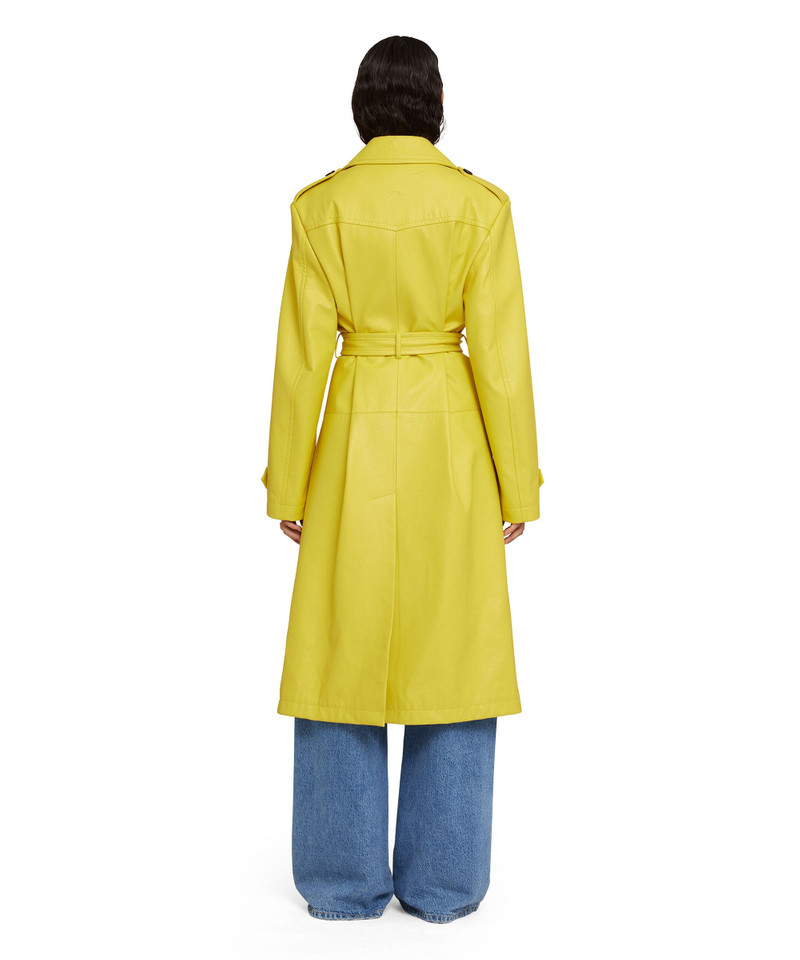 Solid color double-breasted faux leather trench coat 3