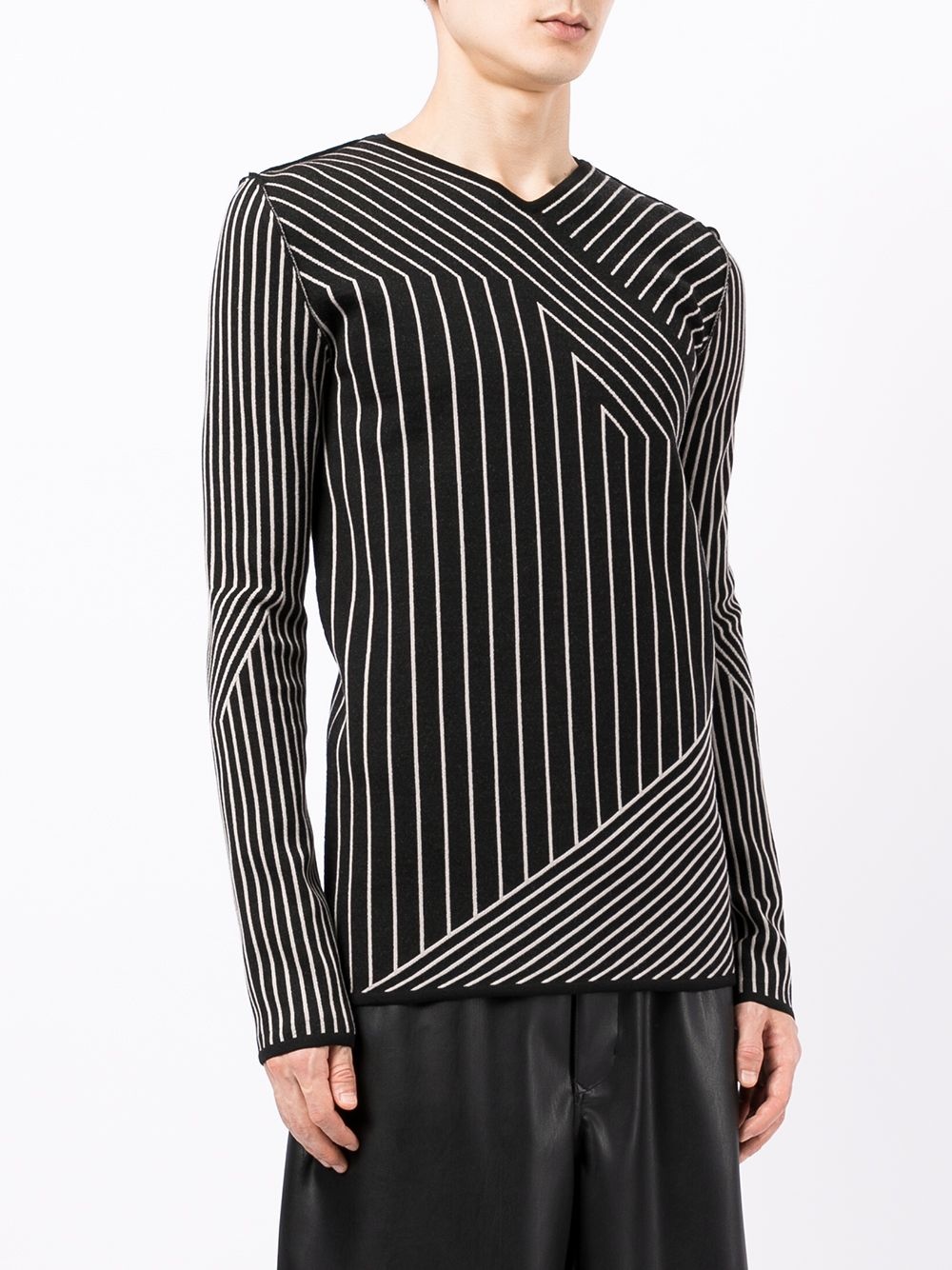 stripe-pattern V-neck sweater - 3