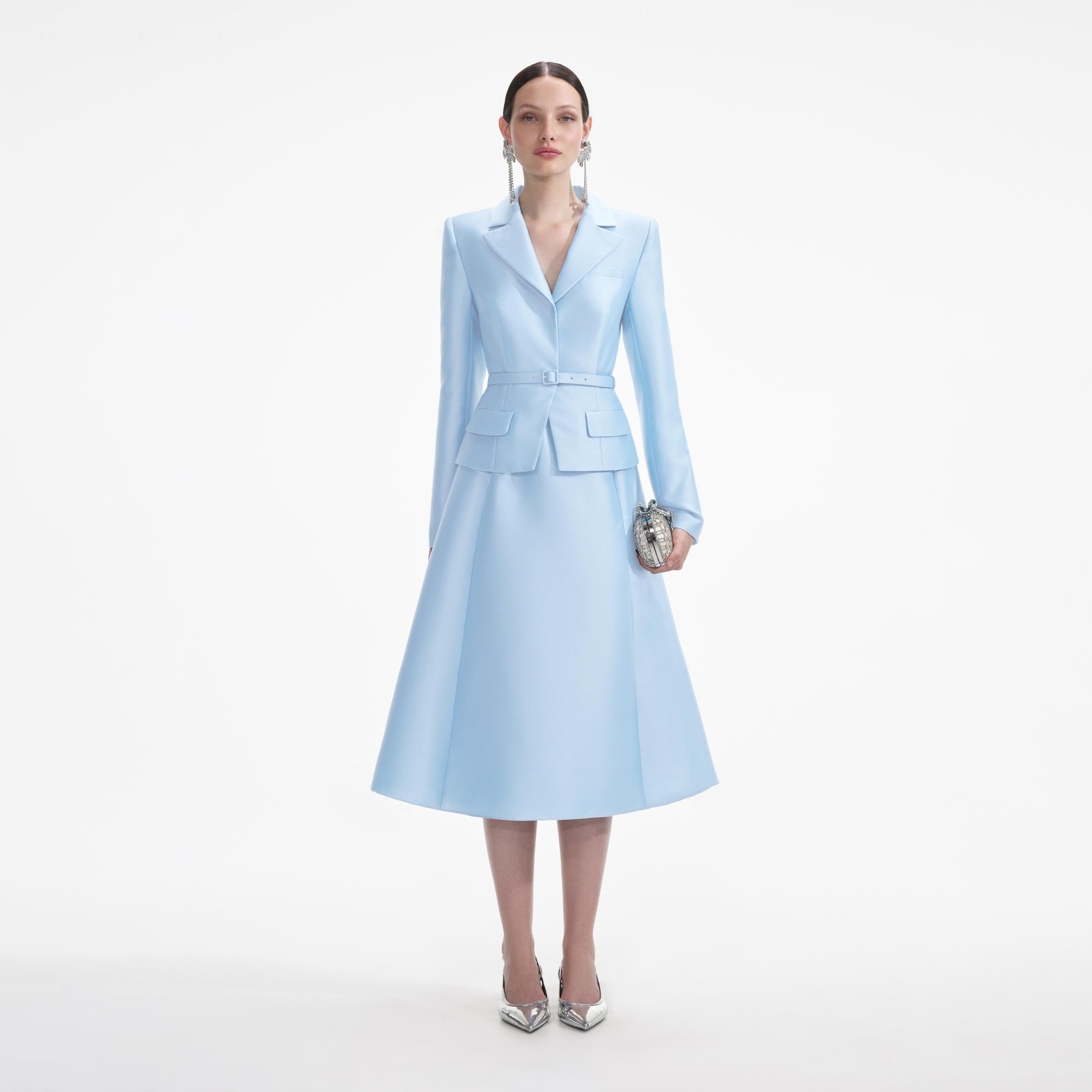 ワンピース self portrait Blue tailored taffta dress self-portrait Blue Tailored Taffeta Midi Dress | REVERSIBLE