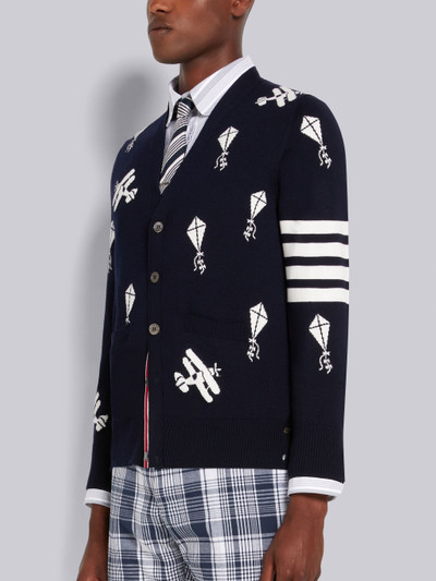 Thom Browne Navy Fine Merino Wool Half Drop Sky Icons 4-Bar Relaxed Fit Cardigan outlook