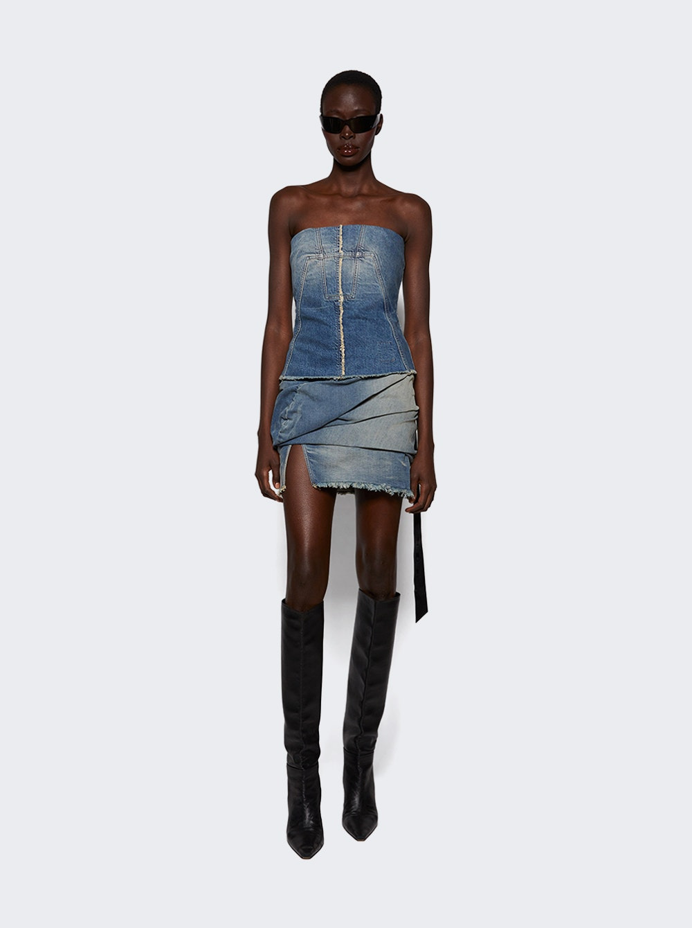 Draped Mini Denim Skirt Washed Indigo - 5