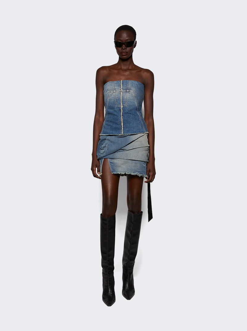 Draped Mini Denim Skirt Washed Indigo 5