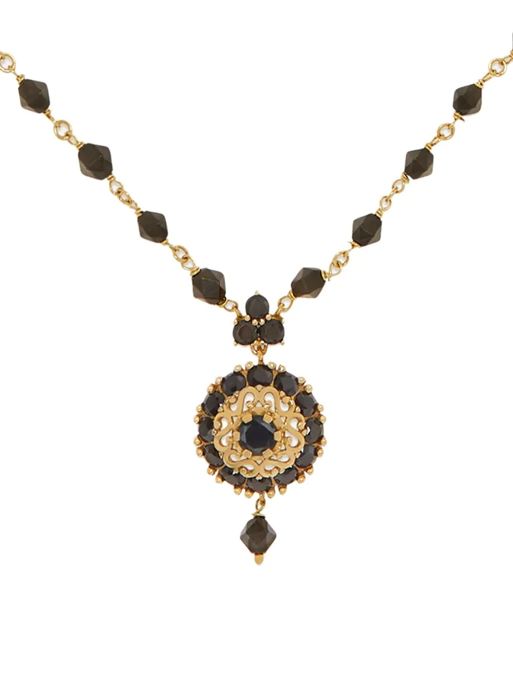 18kt yellow gold, black sapphire and jade rosette pendant necklace - 2