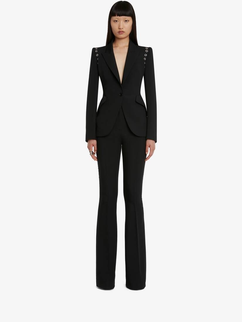 Women's Eyelet Peak Shoulder Jacket in Black - 2