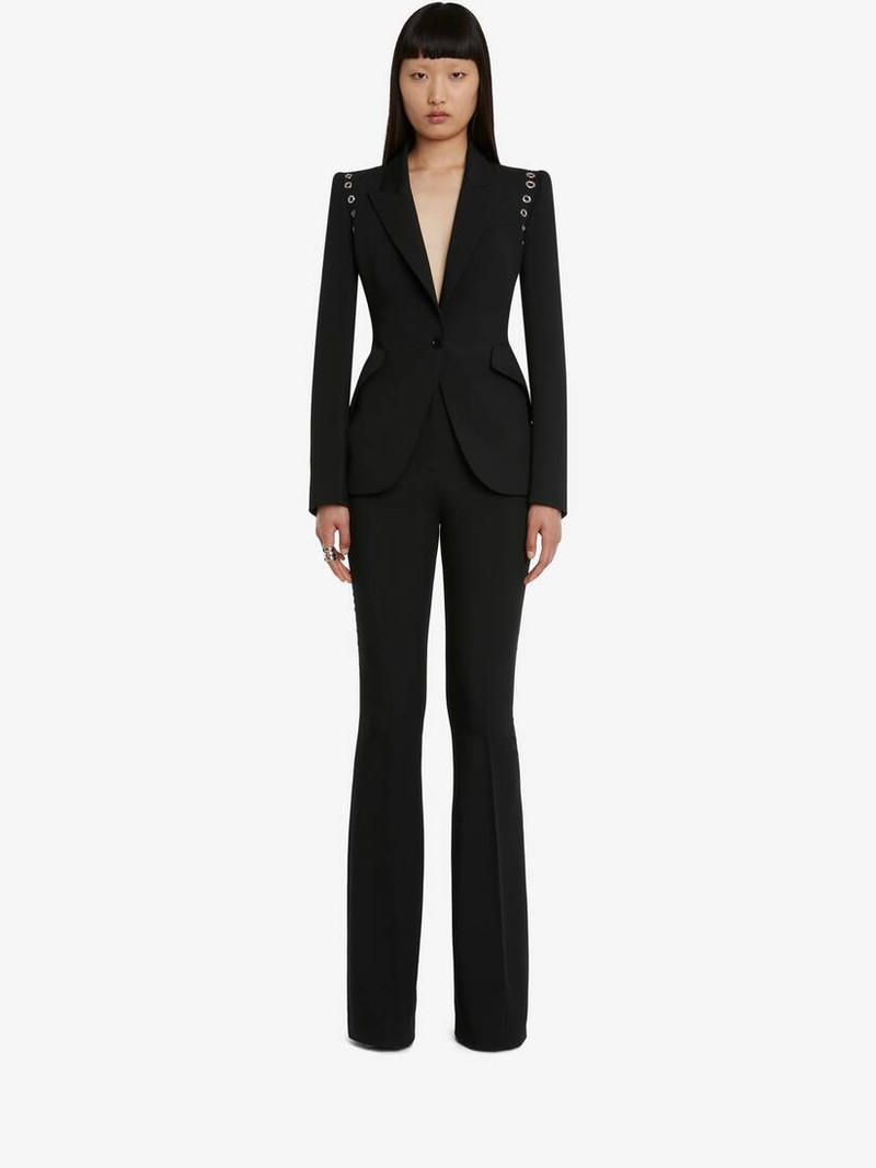 Alexander McQueen Women's Eyelet Peak Shoulder Jacket in Black outlook