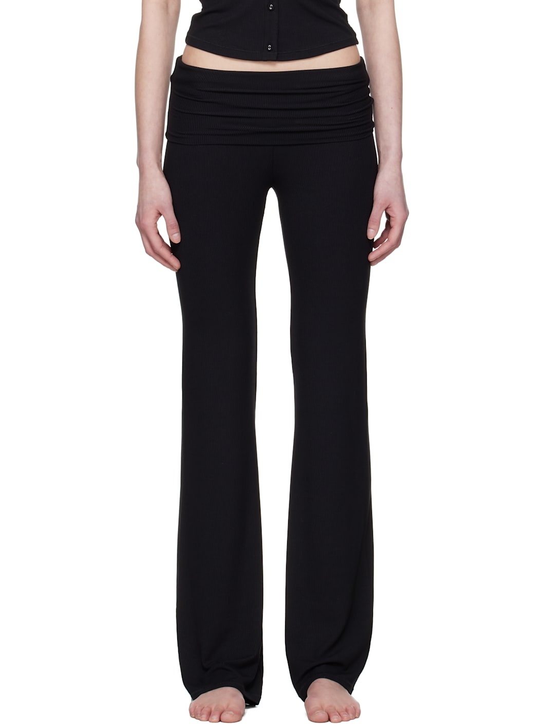 Black Soft Lounge Foldover Lounge Pants - 1