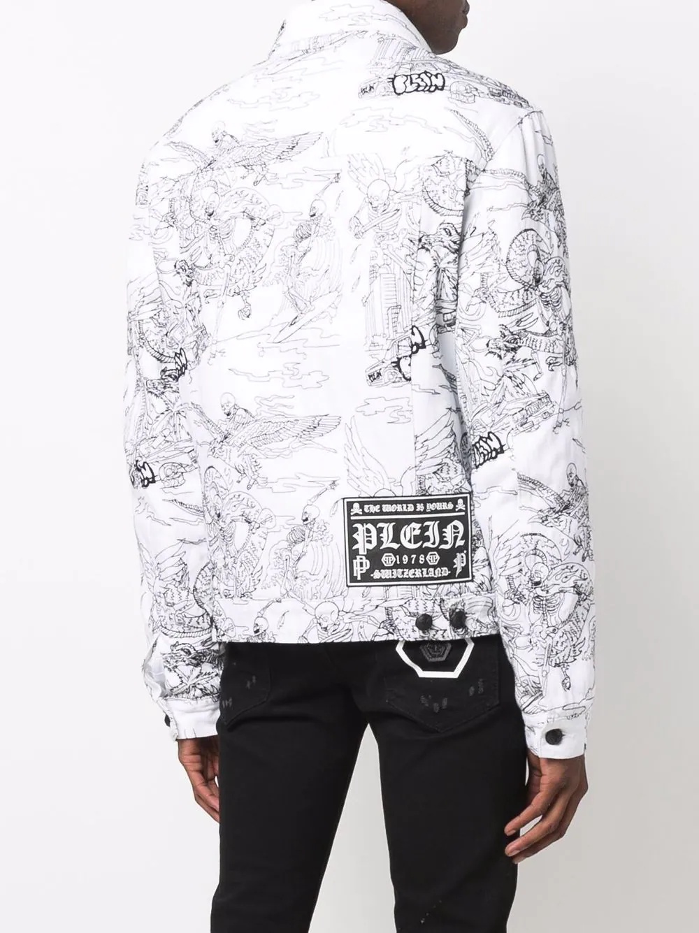 skeleton-tattoo print denim jacket - 4