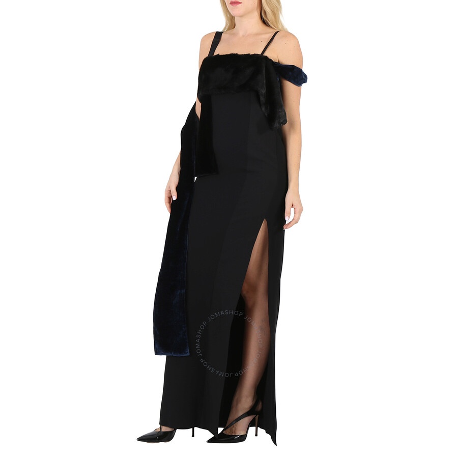 Burberry Ladies Black Faux Fur Detailing Split Velvet Dress - 5