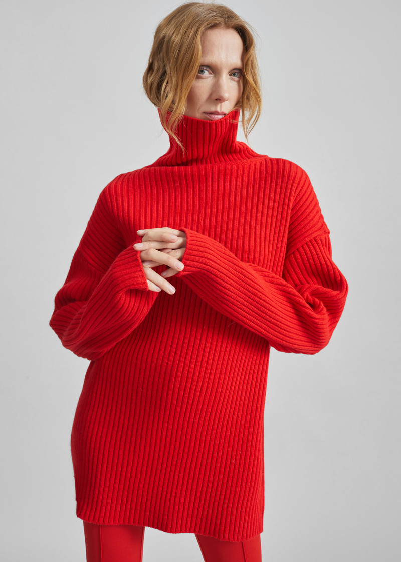 Thelma Ribbed Sweater Dress - Red 7
