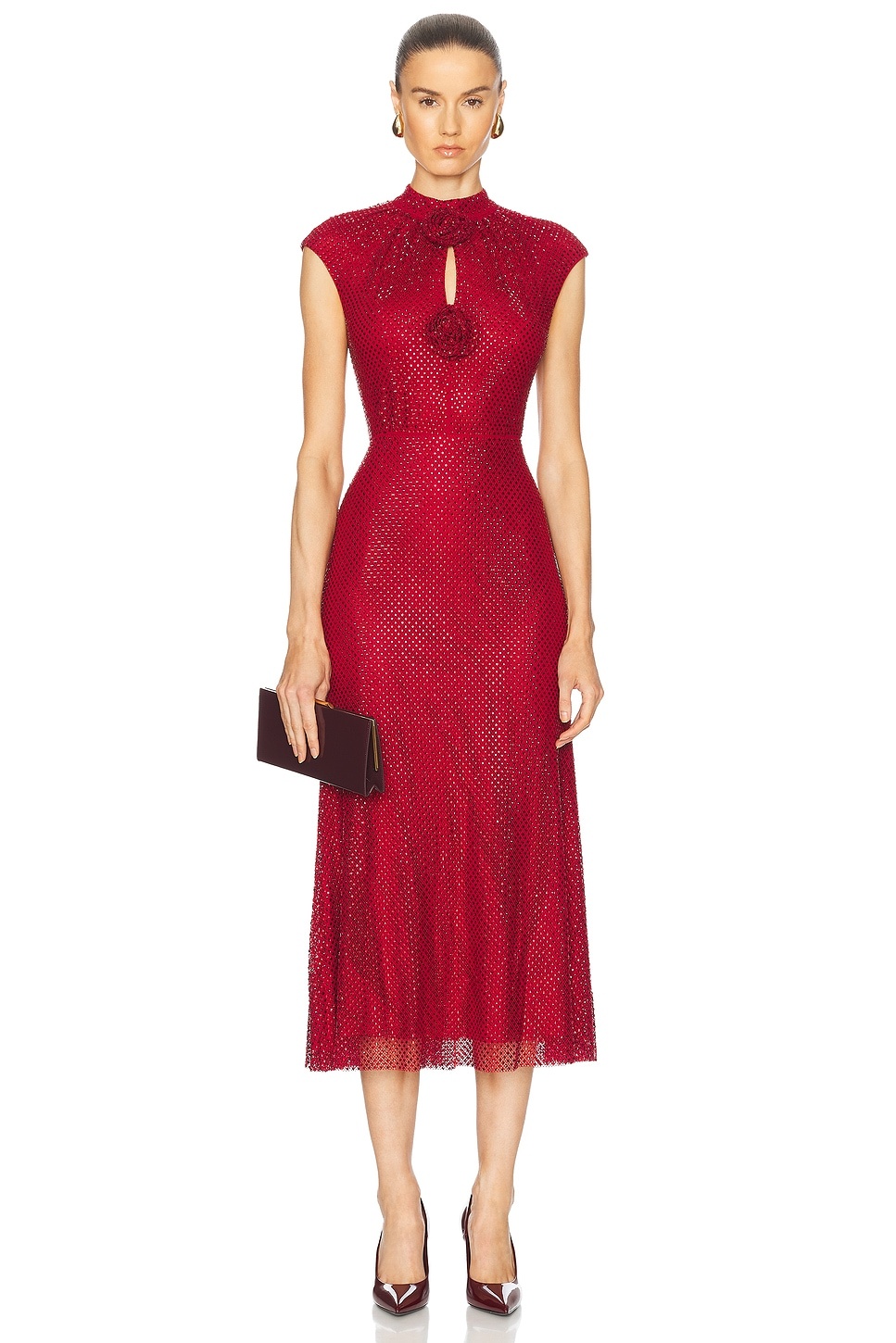 Rhinestone Fishnet Midi Dress - 1