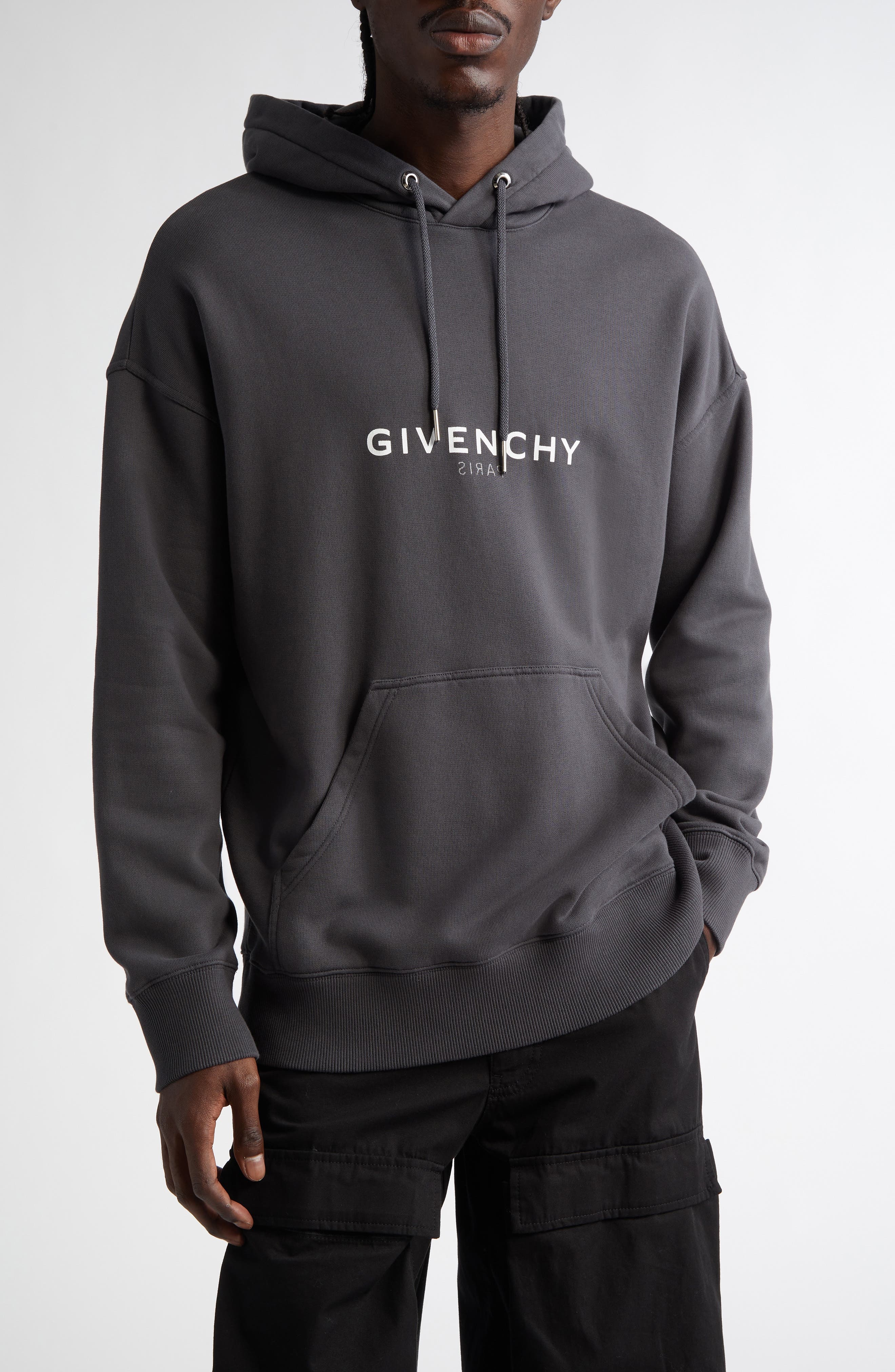 Givenchy Slim Fit Reverse Cotton Logo Hoodie in Charcoal at Nordstrom - 1
