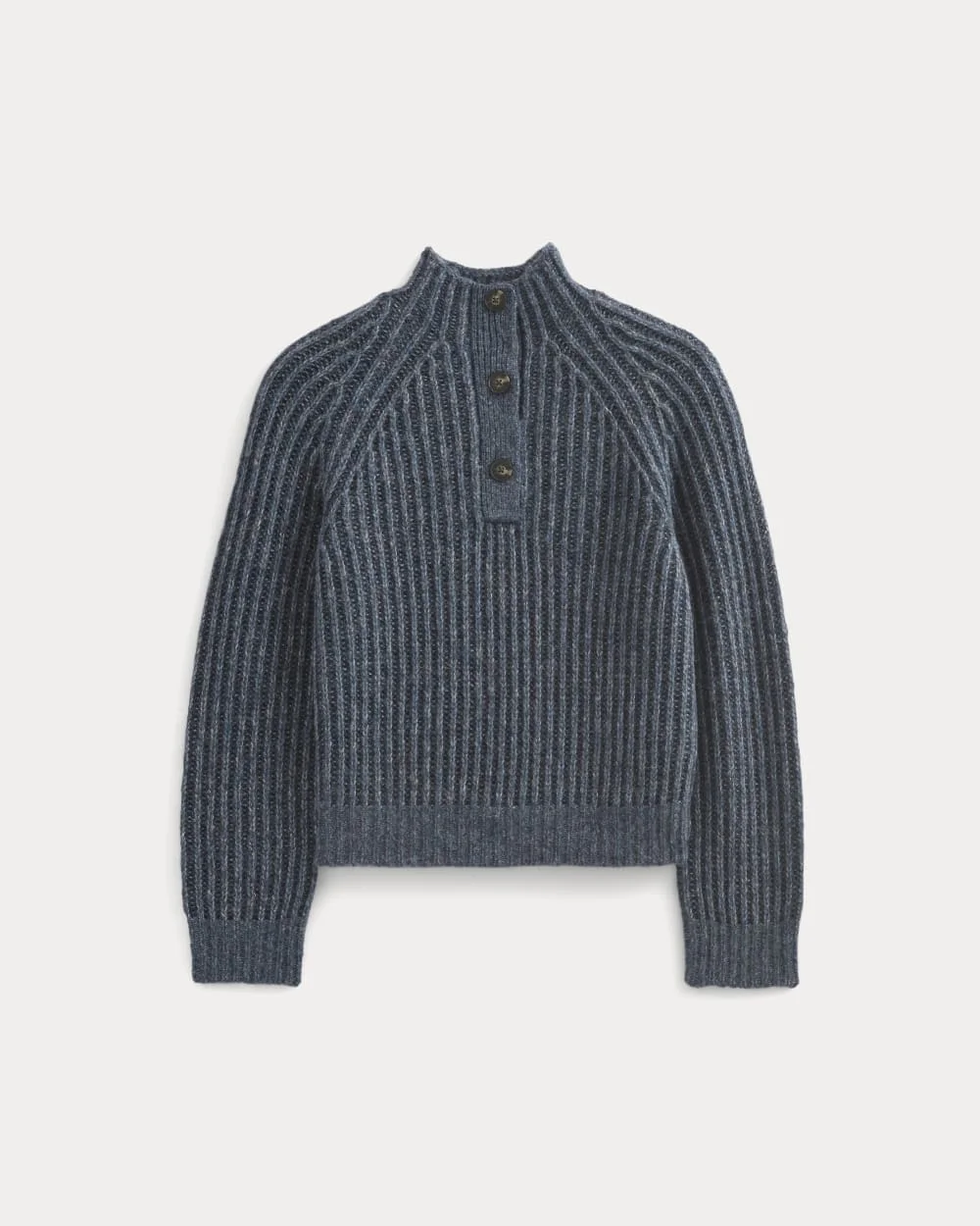 FUNNEL-NECK RIBBED HENLEY SWEATER - 1