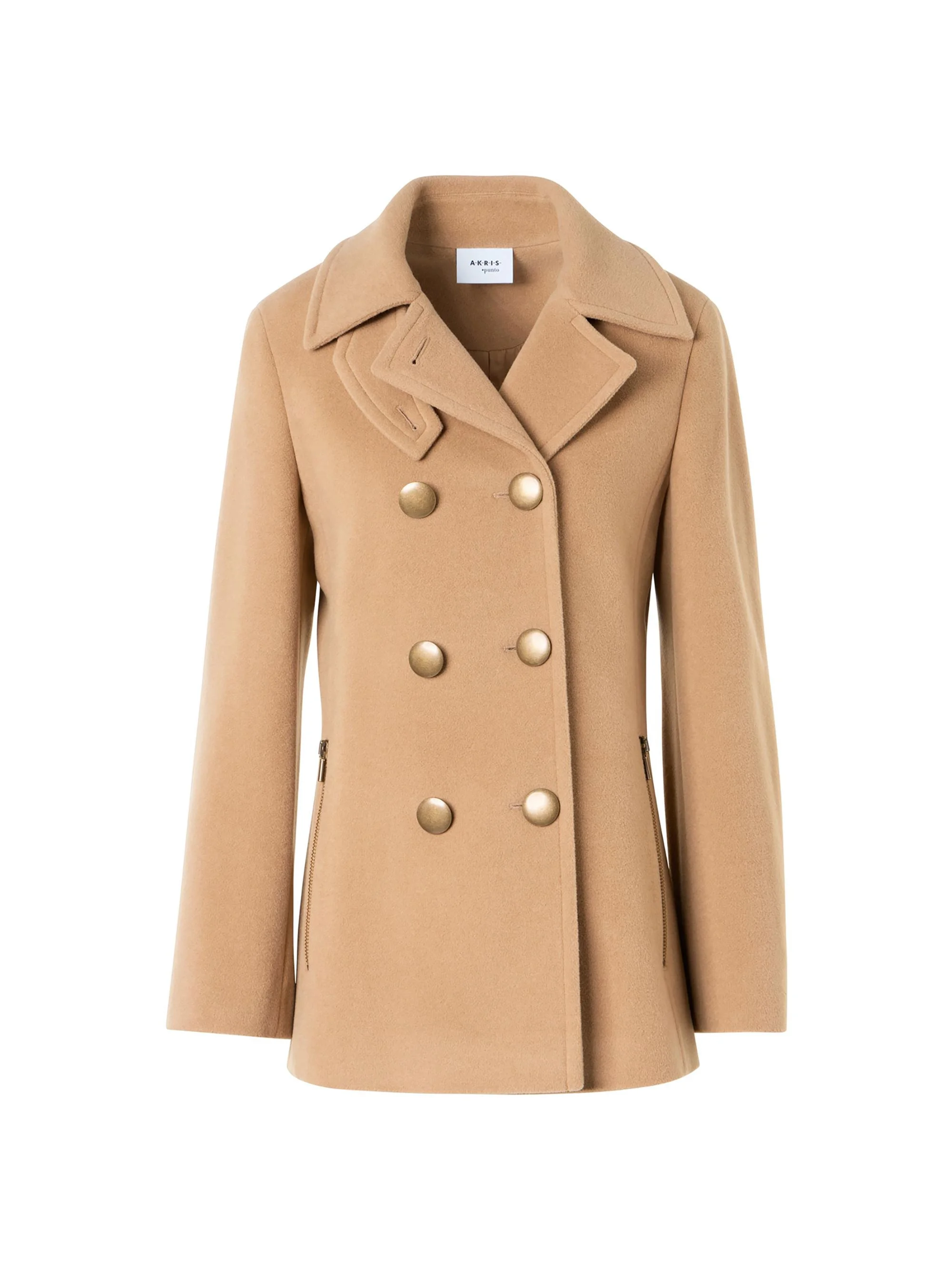 Women's Double-Breasted Wool-Blend Pea Coat - Malt - 1