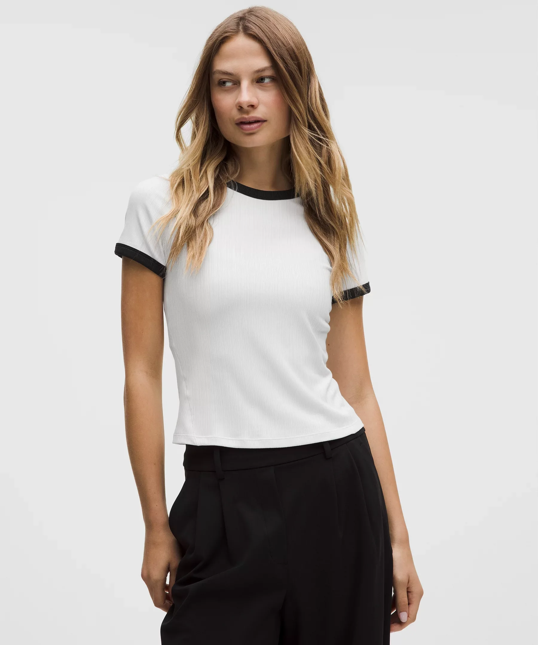 Hold Tight Micro-Rib Straight-Hem T-Shirt - 1