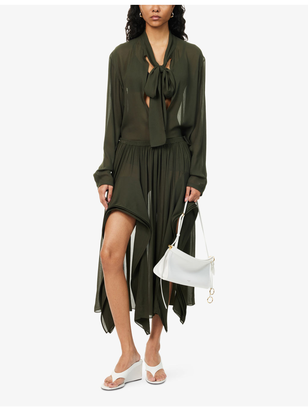 Ruffle Semi-Sheer Georgette Trousers - 2
