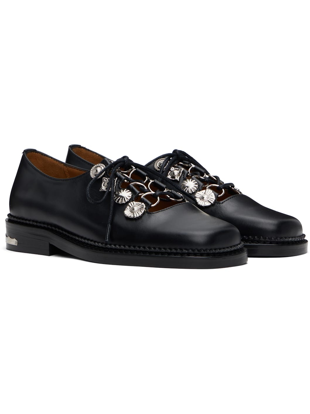 Black Hard Leather Lace Up Oxfords - 4