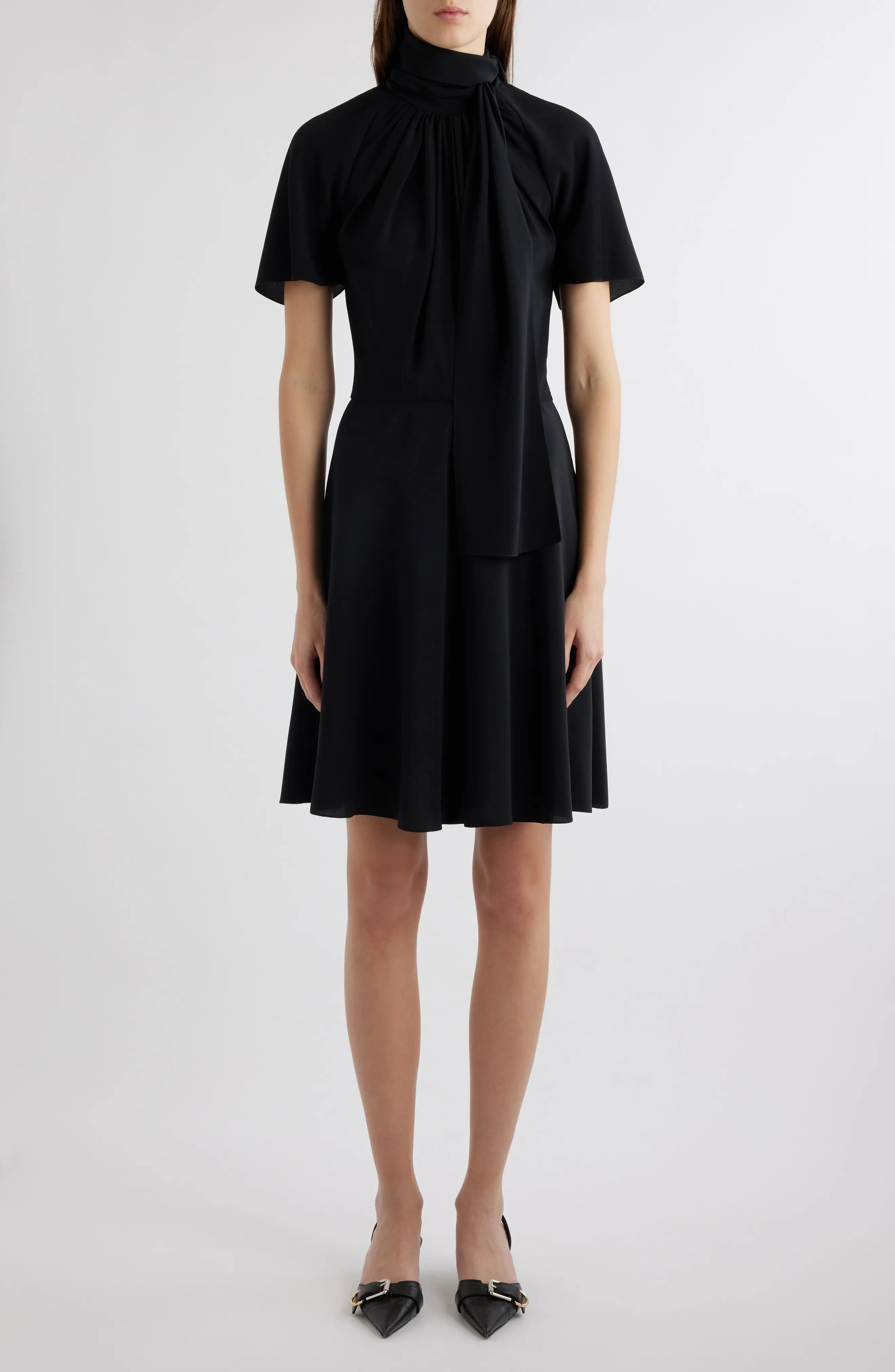 Knot Collar Silk Dress - 1