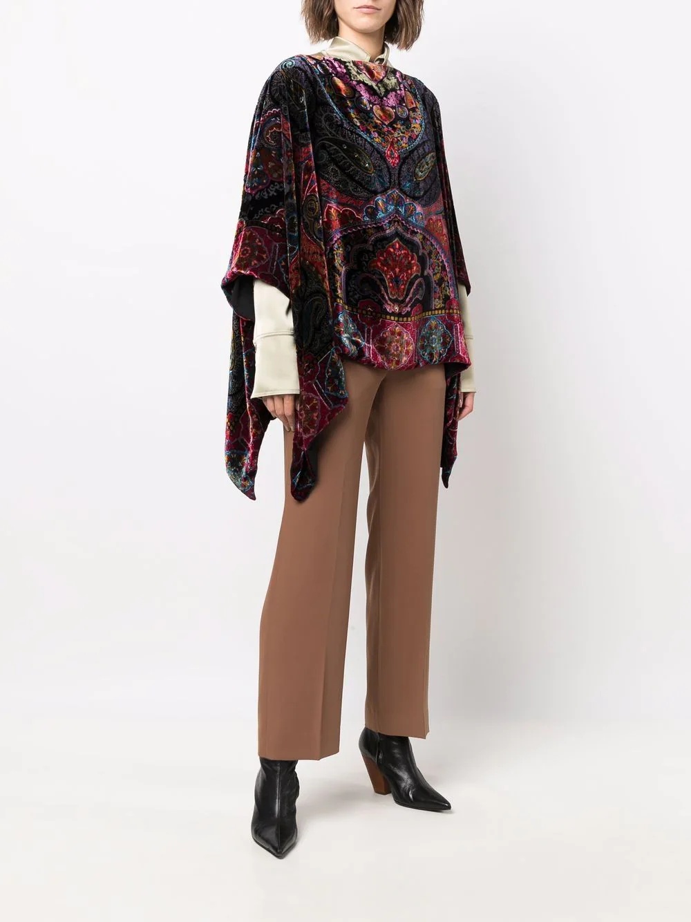 paisley-print velvet-effect cape - 3