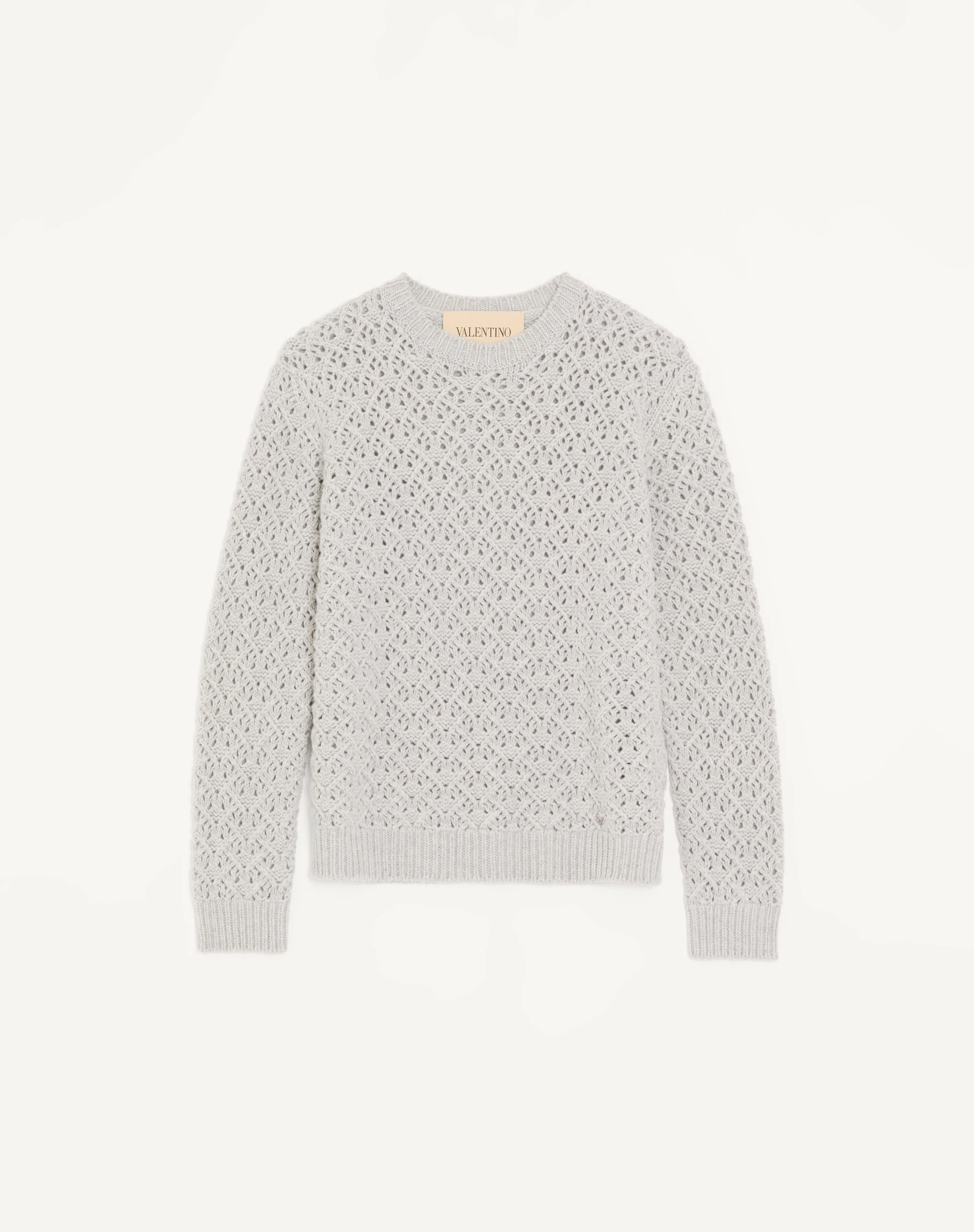 VALENTINO WOOL AND CASHMERE SWEATER WITH METALLIC V DETAIL - 1