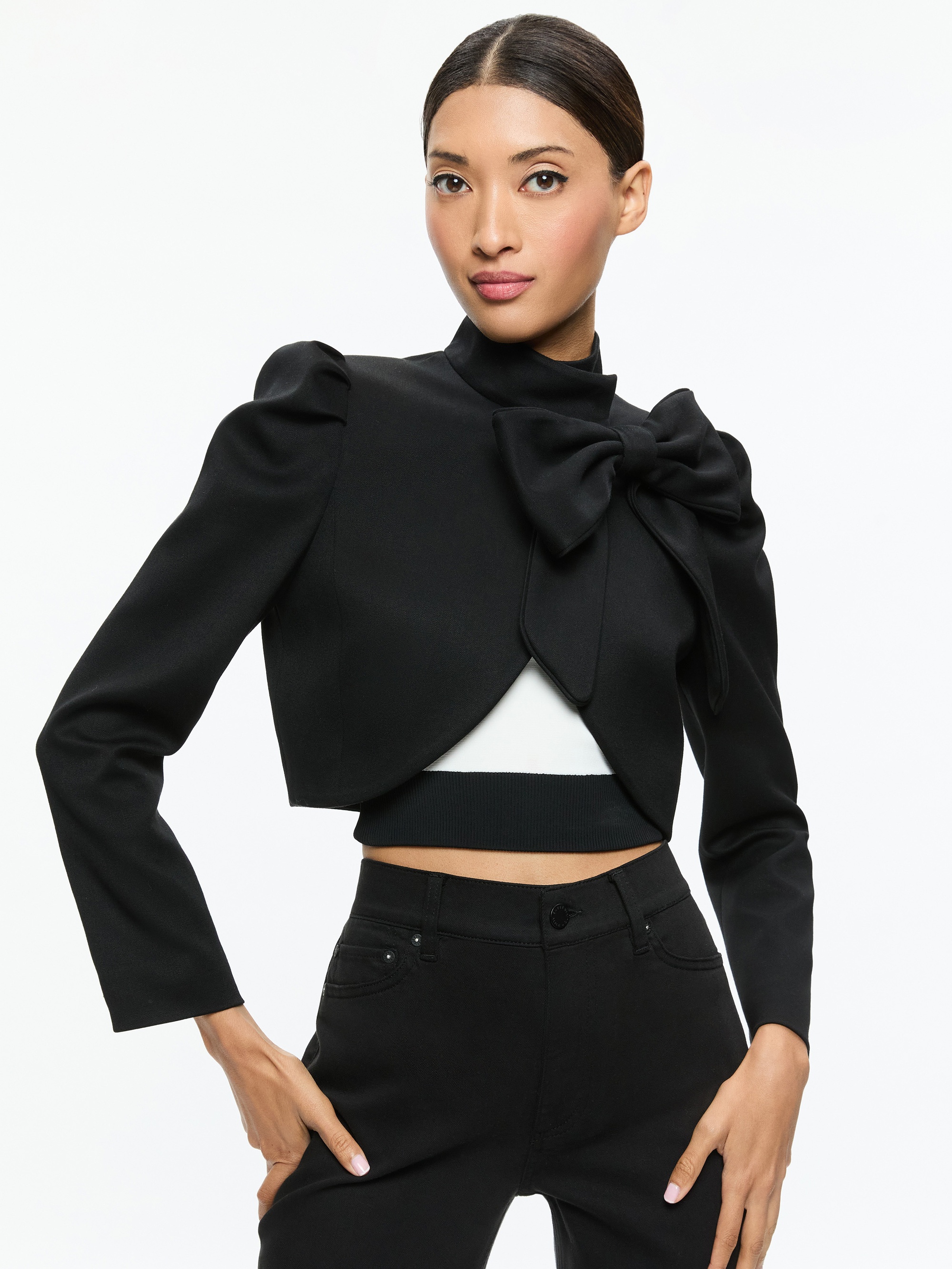 ADDISON BOW COLLAR CROPPED JACKET - 2