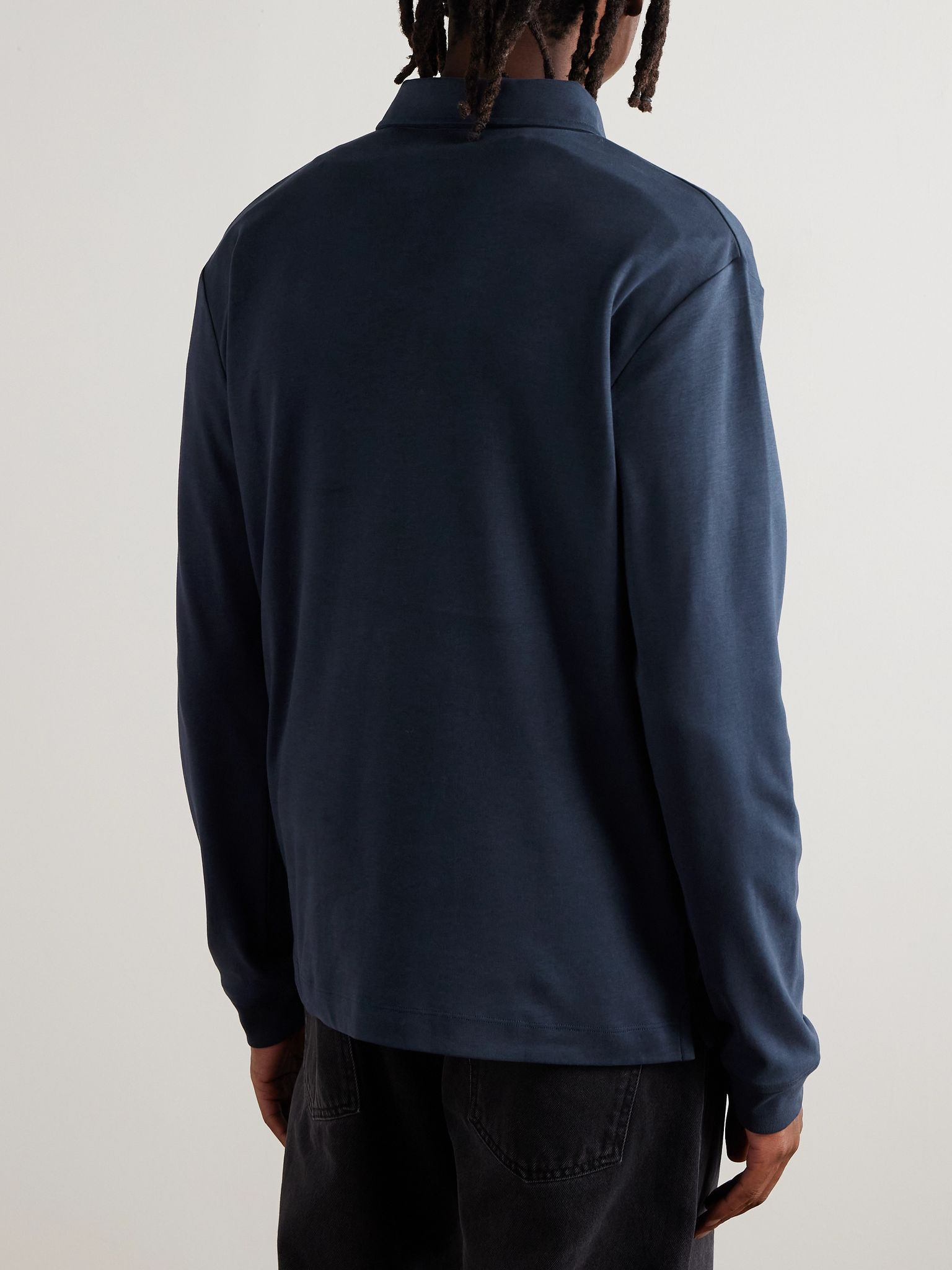 Brushed Supima Cotton Polo Shirt Navy - 4
